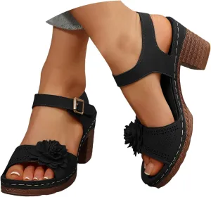 Orthopedic Wedge Sandals for Women Summer Dressy 2025,Flower Heels Beach Comfortable Arch Support Ankle Strap Platform Casual Hollow Out Open Toe Low Heel Breathable Shoes