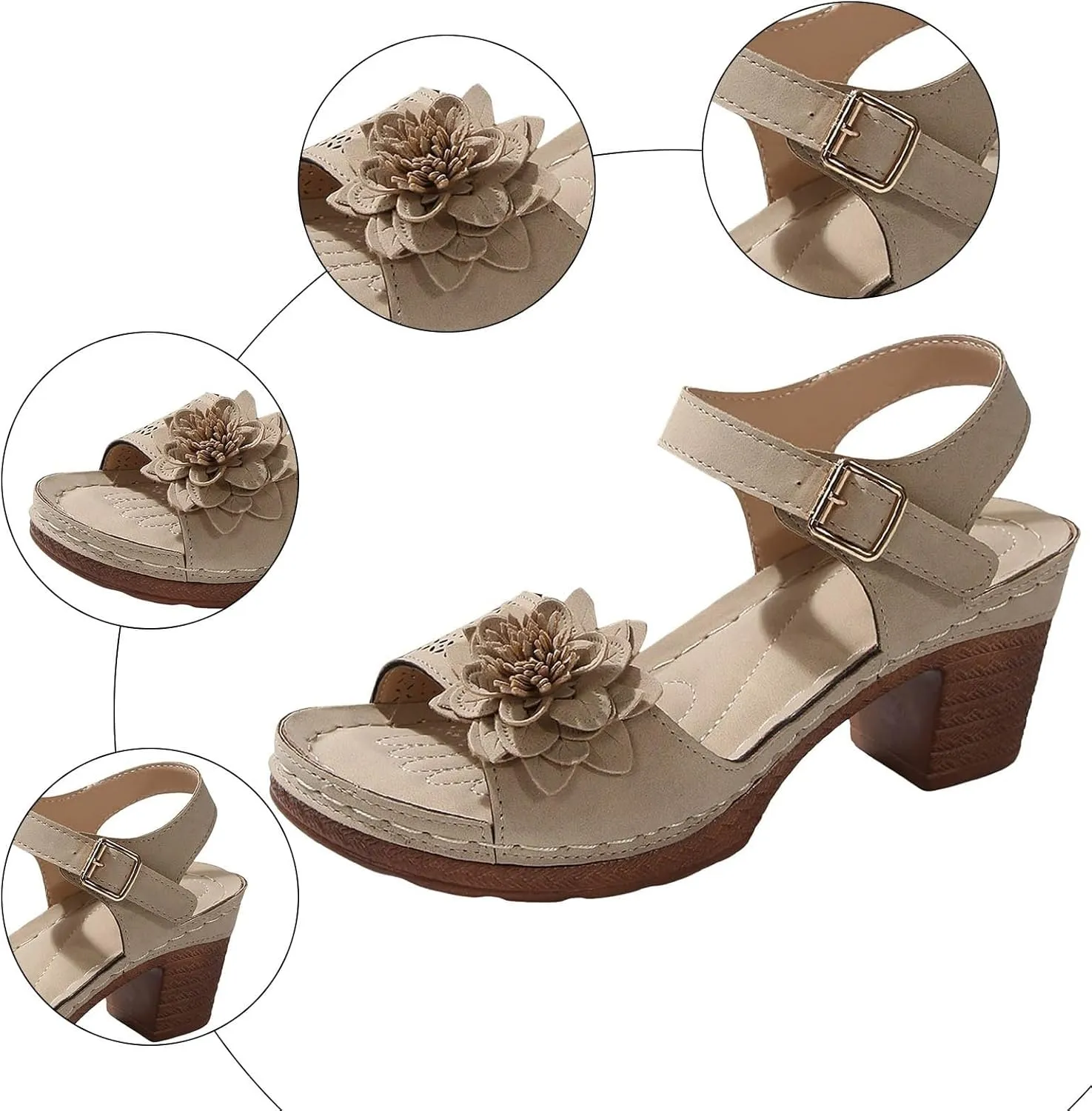 Orthopedic Wedge Sandals for Women Summer Dressy 2025,Flower Heels Beach Comfortable Arch Support Ankle Strap Platform Casual Hollow Out Open Toe Low Heel Breathable Shoes