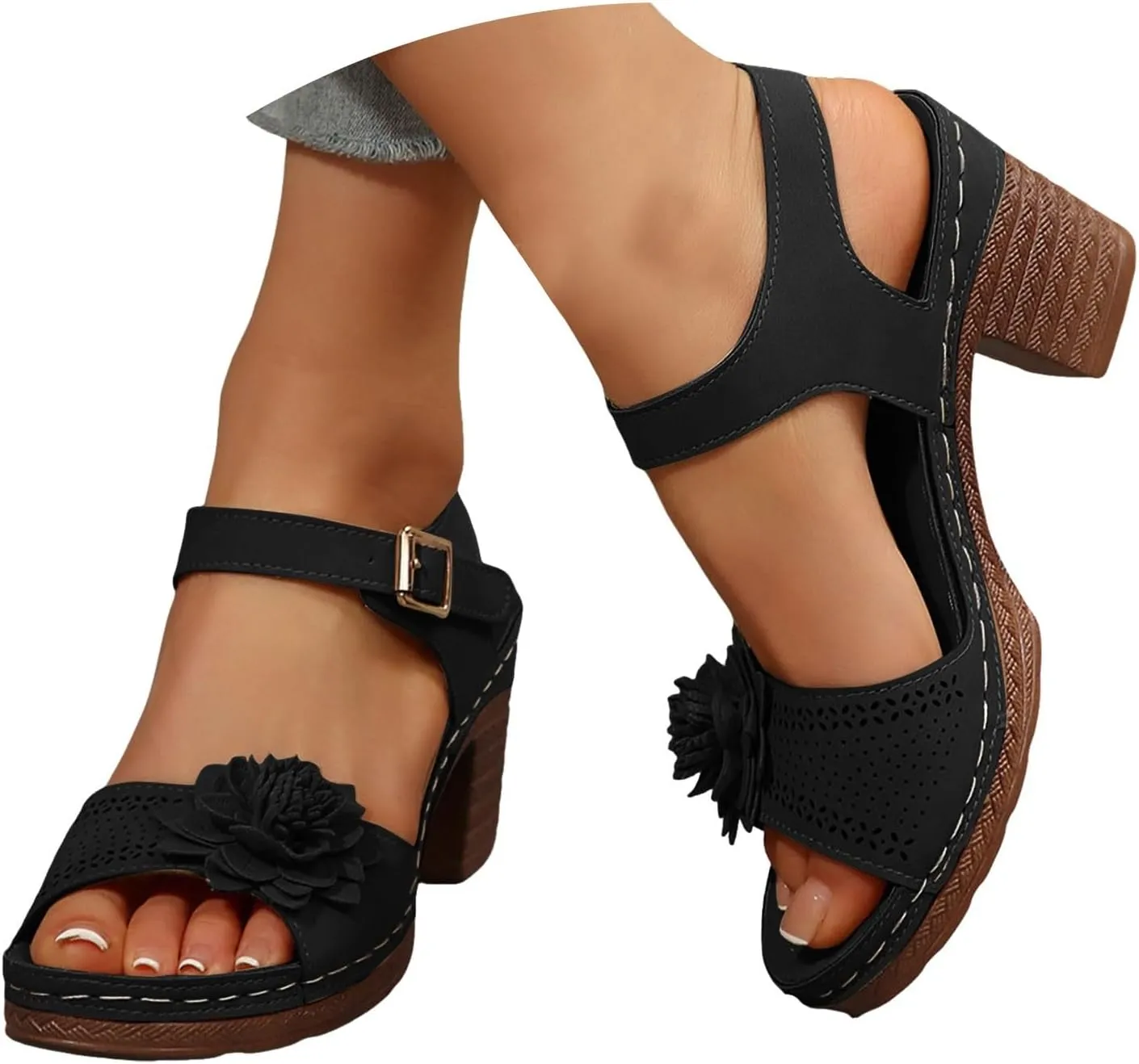 Orthopedic Wedge Sandals for Women Summer Dressy 2025,Flower Heels Beach Comfortable Arch Support Ankle Strap Platform Casual Hollow Out Open Toe Low Heel Breathable Shoes