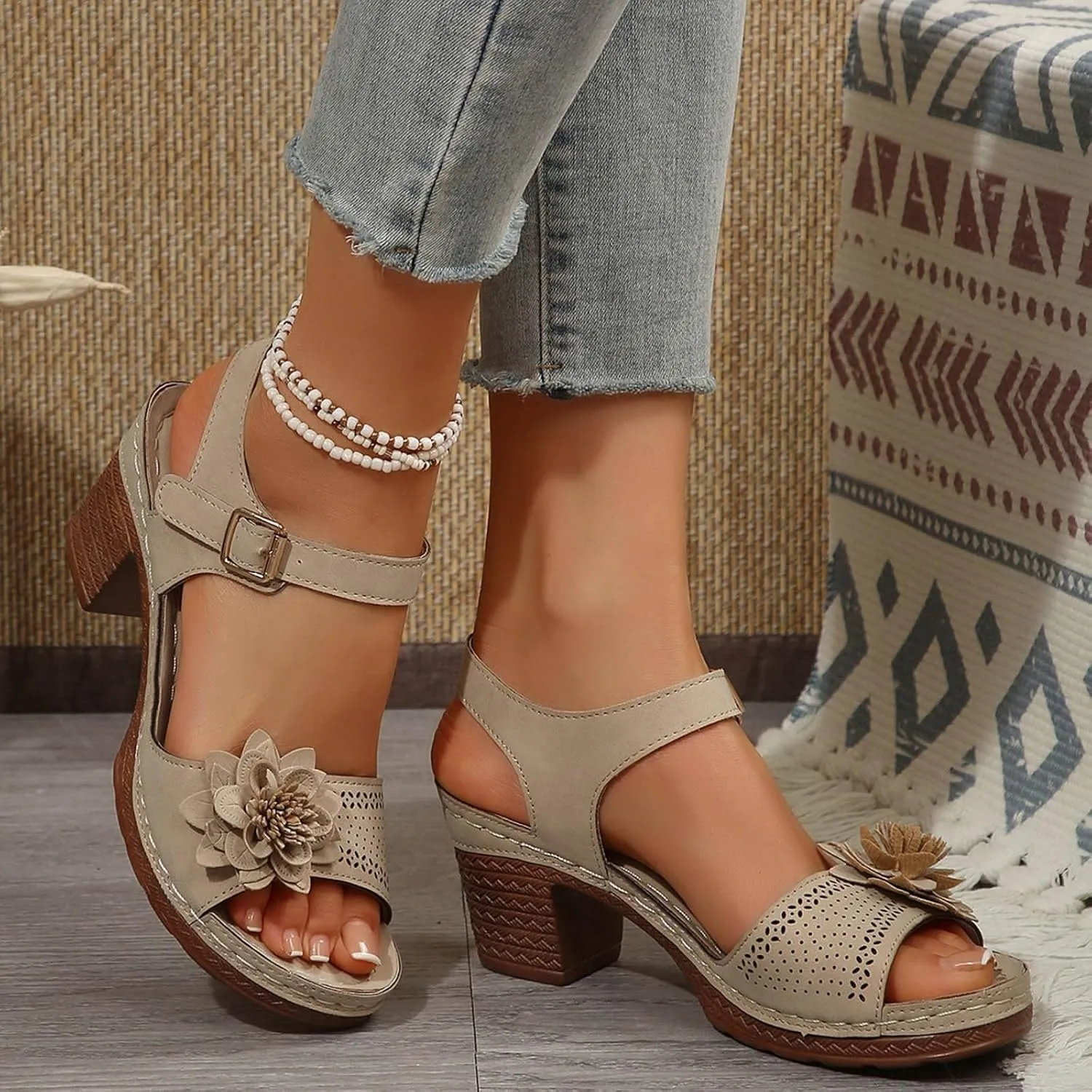 Orthopedic Wedge Sandals for Women Summer Dressy 2025,Flower Heels Beach Comfortable Arch Support Ankle Strap Platform Casual Hollow Out Open Toe Low Heel Breathable Shoes