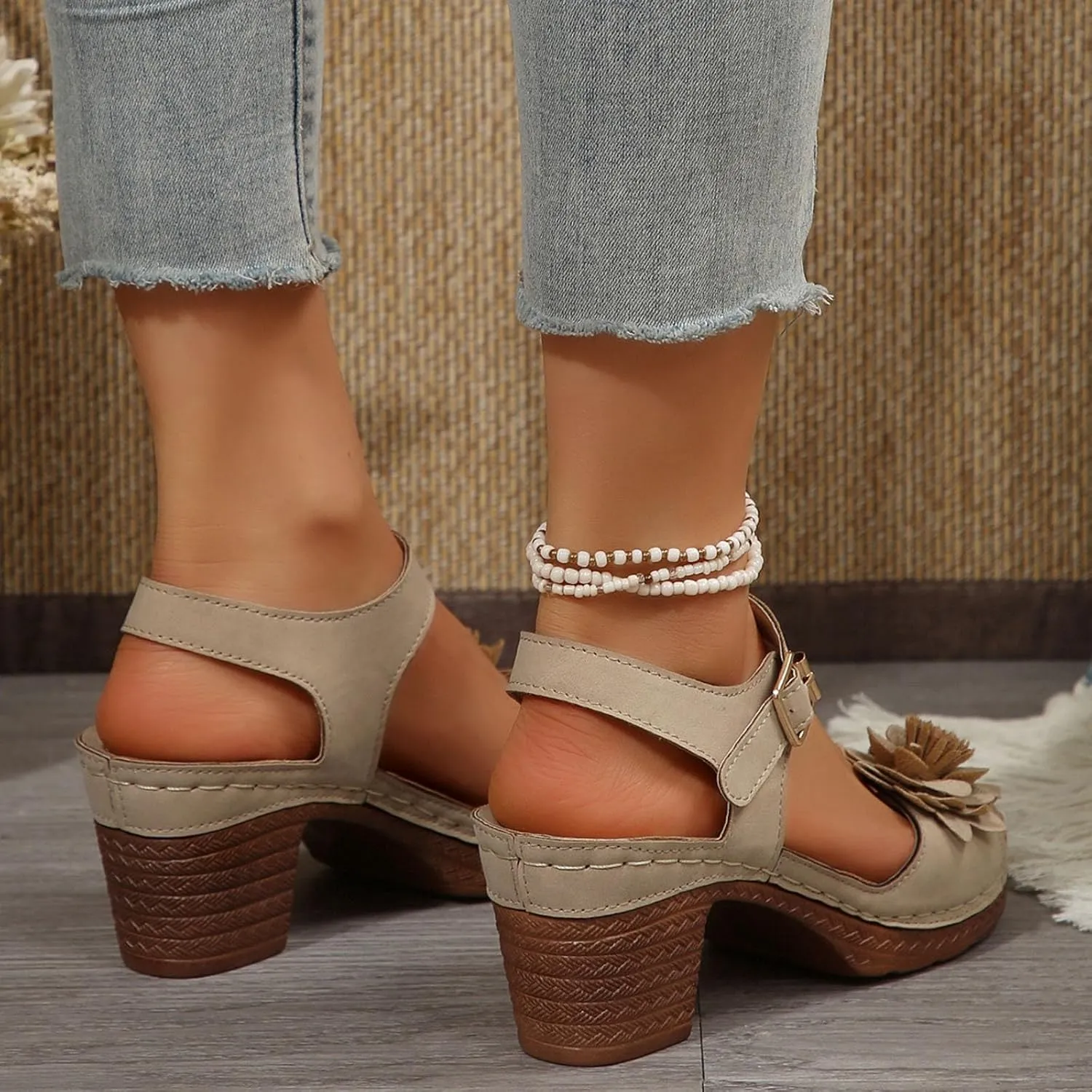 Orthopedic Wedge Sandals for Women Summer Dressy 2025,Flower Heels Beach Comfortable Arch Support Ankle Strap Platform Casual Hollow Out Open Toe Low Heel Breathable Shoes