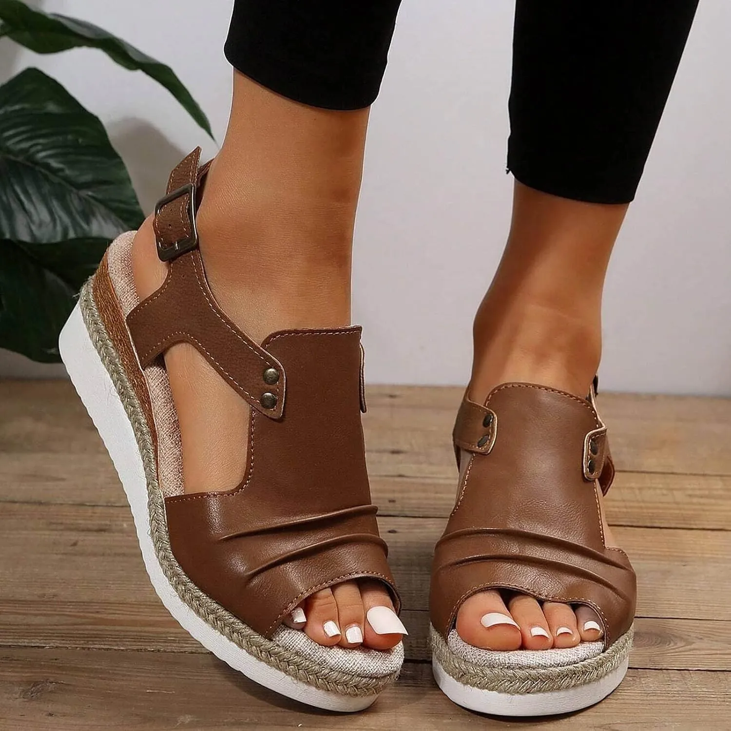 Orthopedic Wedge Sandals for Women Summer Dressy Platform Open Toe Ankle Strap Espadrille Sandals Casual Strappy High Wedges Beach Sandals Dress Shoes Comfortable Outdoor Boho Sandals