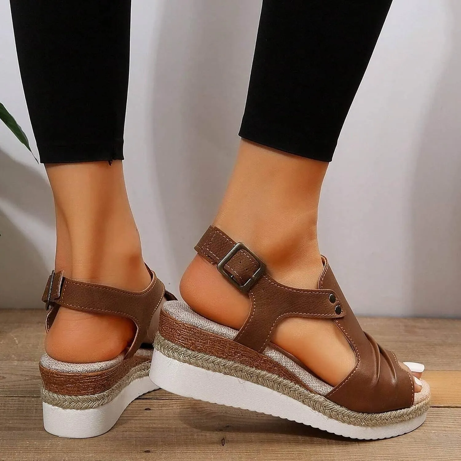 Orthopedic Wedge Sandals for Women Summer Dressy Platform Open Toe Ankle Strap Espadrille Sandals Casual Strappy High Wedges Beach Sandals Dress Shoes Comfortable Outdoor Boho Sandals