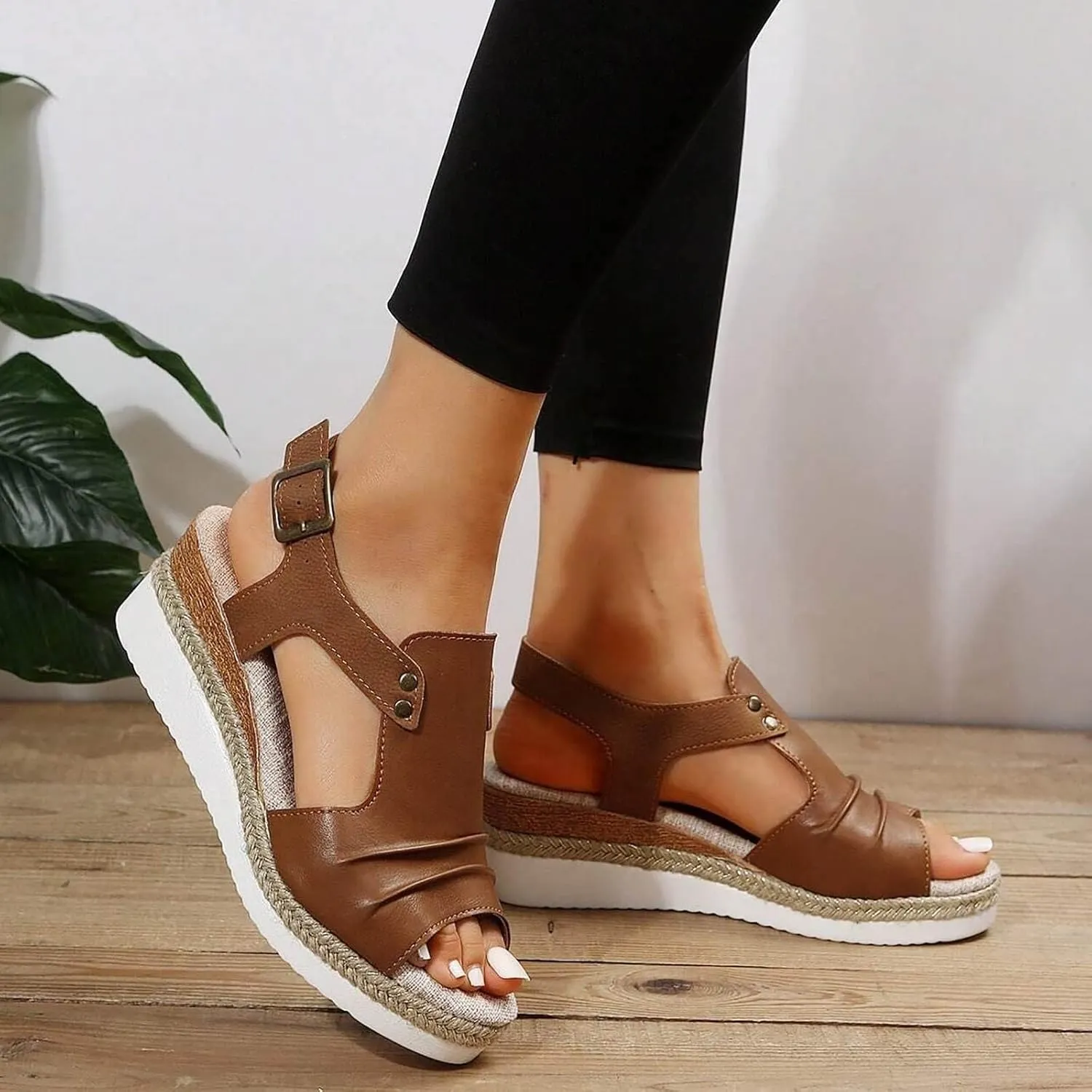 Orthopedic Wedge Sandals for Women Summer Dressy Platform Open Toe Ankle Strap Espadrille Sandals Casual Strappy High Wedges Beach Sandals Dress Shoes Comfortable Outdoor Boho Sandals