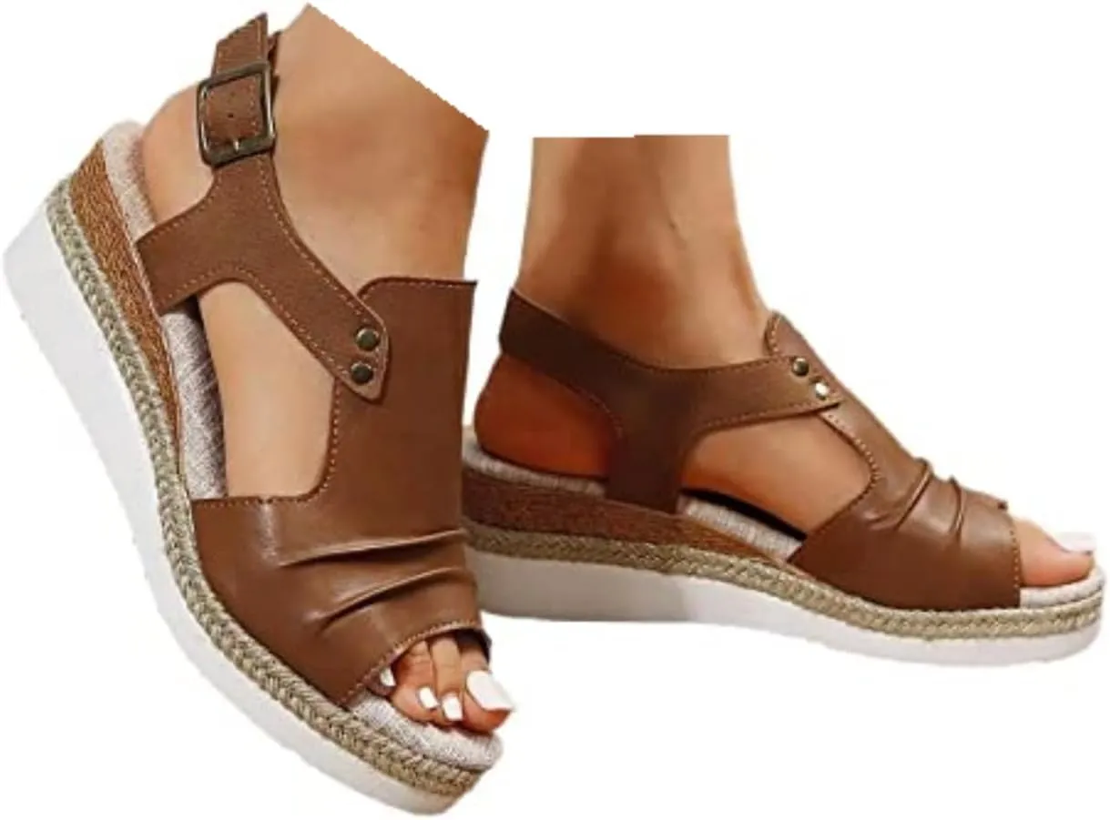 Orthopedic Wedge Sandals for Women Summer Dressy Platform Open Toe Ankle Strap Espadrille Sandals Casual Strappy High Wedges Beach Sandals Dress Shoes Comfortable Outdoor Boho Sandals