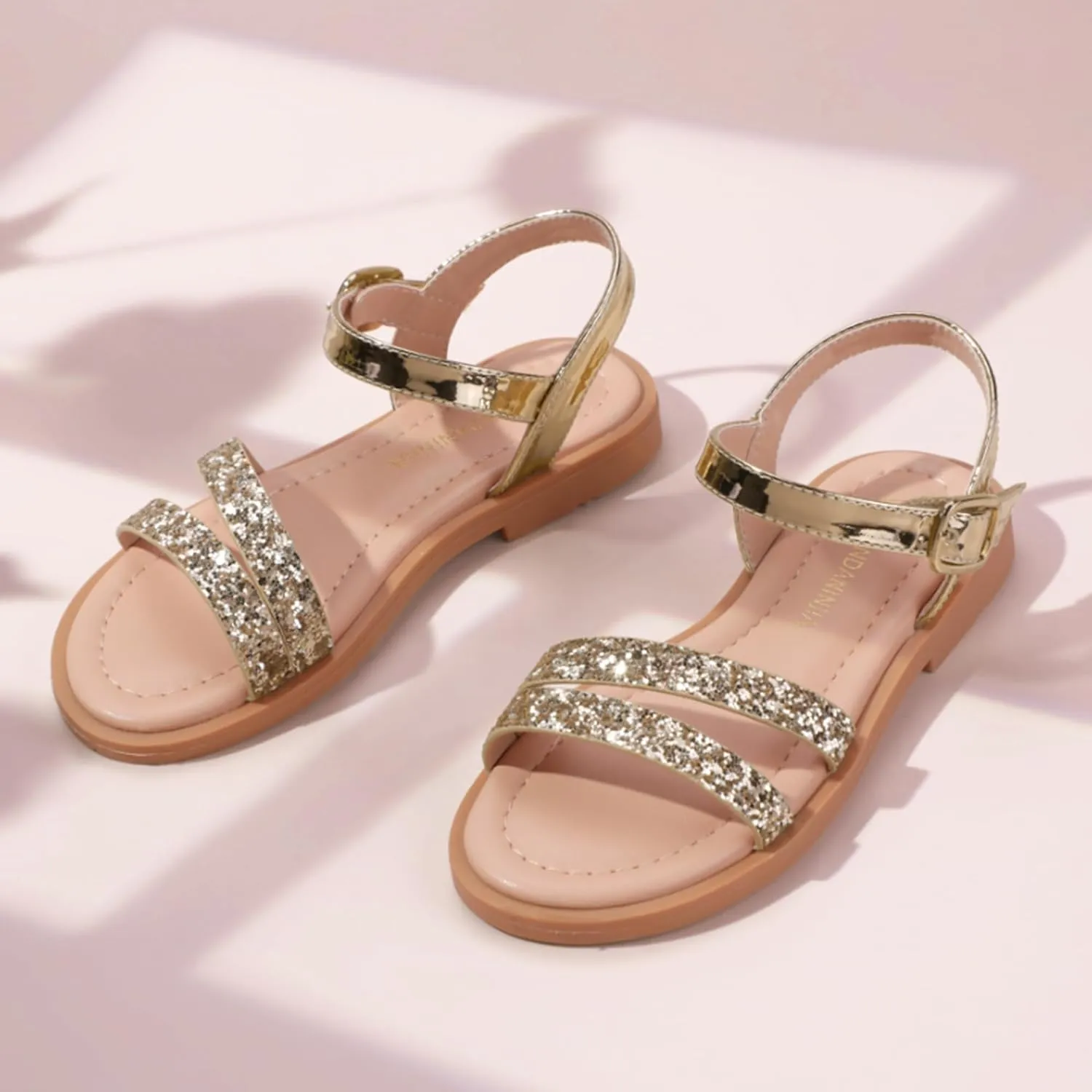 PANDANINJIA Girls Sandals Toddler Little Big Kids Kid Cute Open Toe Flats Dress Sandals Mona Summer Shoes