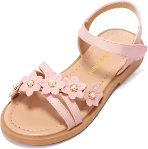 PANDANINJIA Girls Sandals Toddler Little Big Kids Kid Cute Open Toe Flats Dress Sandals Mona Summer Shoes