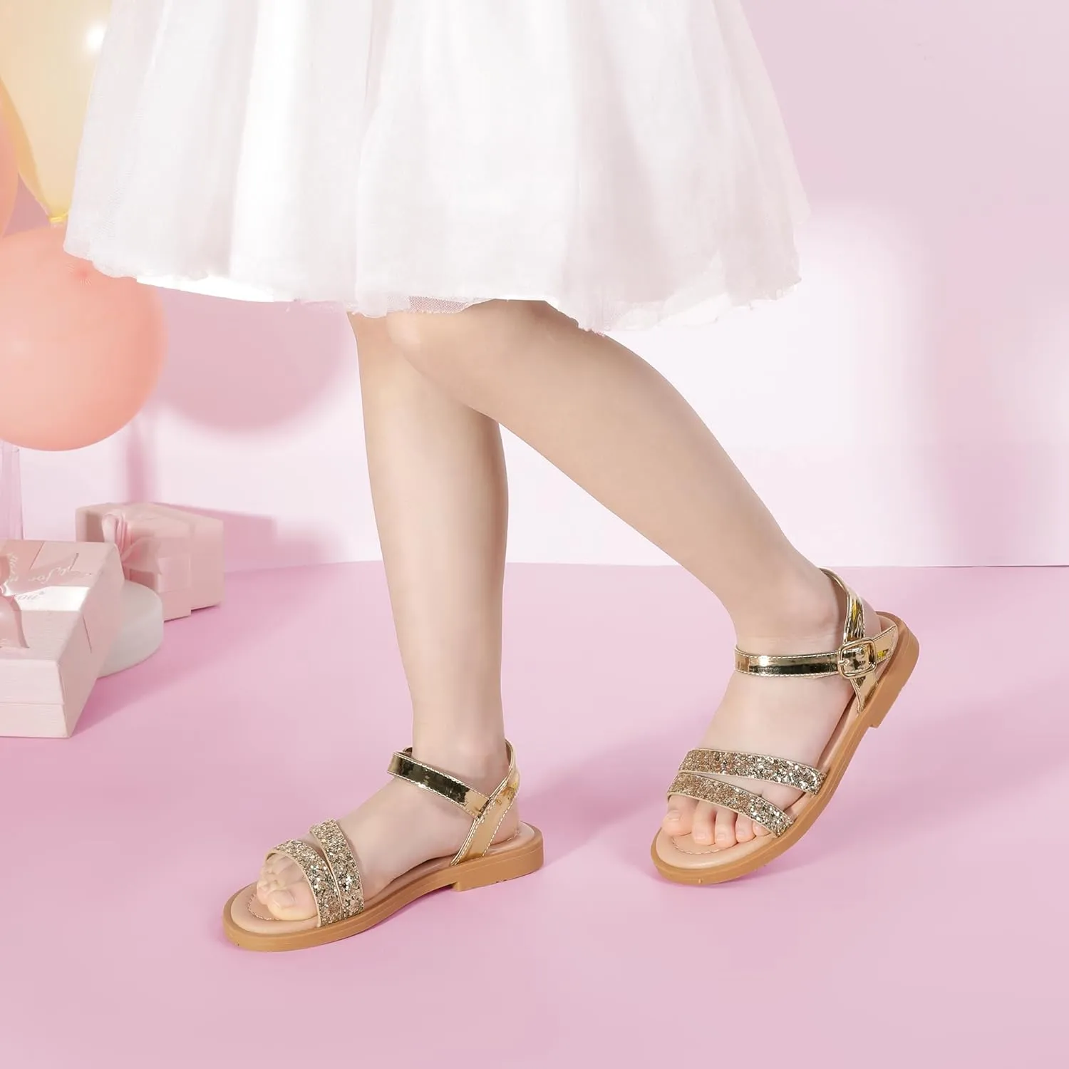 PANDANINJIA Girls Sandals Toddler Little Big Kids Kid Cute Open Toe Flats Dress Sandals Mona Summer Shoes