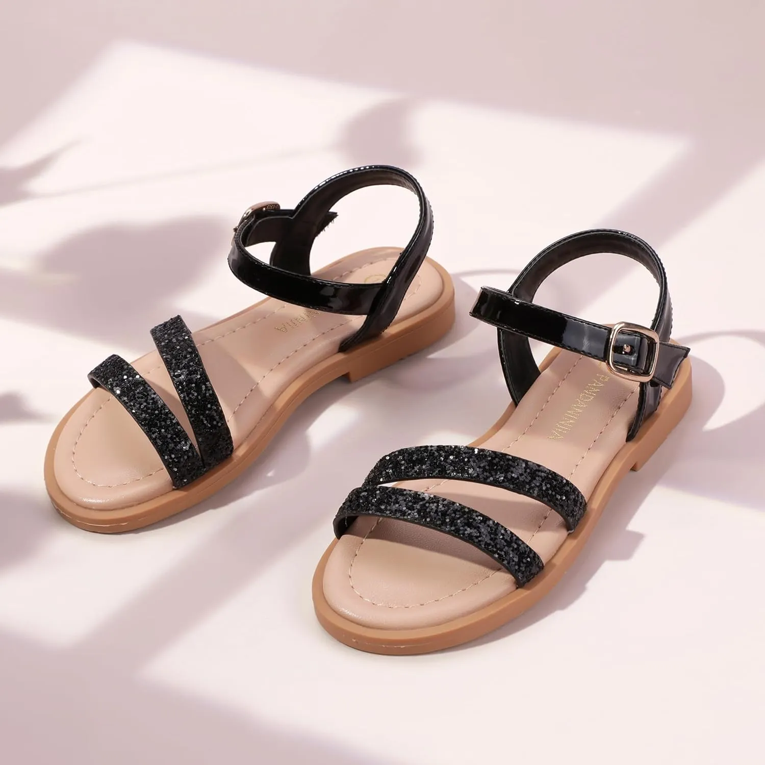 PANDANINJIA Girls Sandals Toddler Little Big Kids Kid Cute Open Toe Flats Dress Sandals Mona Summer Shoes