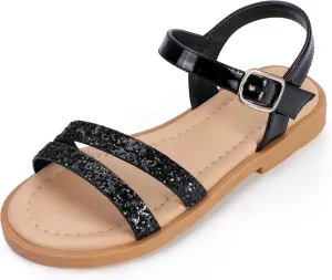 PANDANINJIA Girls Sandals Toddler Little Big Kids Kid Cute Open Toe Flats Dress Sandals Mona Summer Shoes