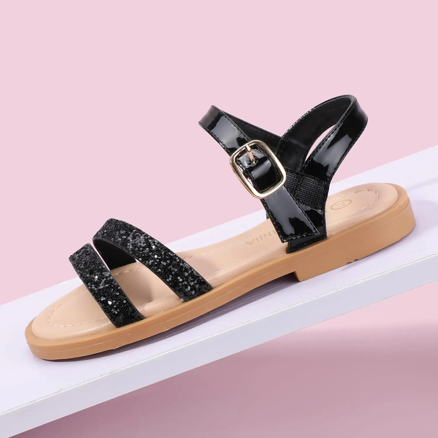 PANDANINJIA Girls Sandals Toddler Little Big Kids Kid Cute Open Toe Flats Dress Sandals Mona Summer Shoes