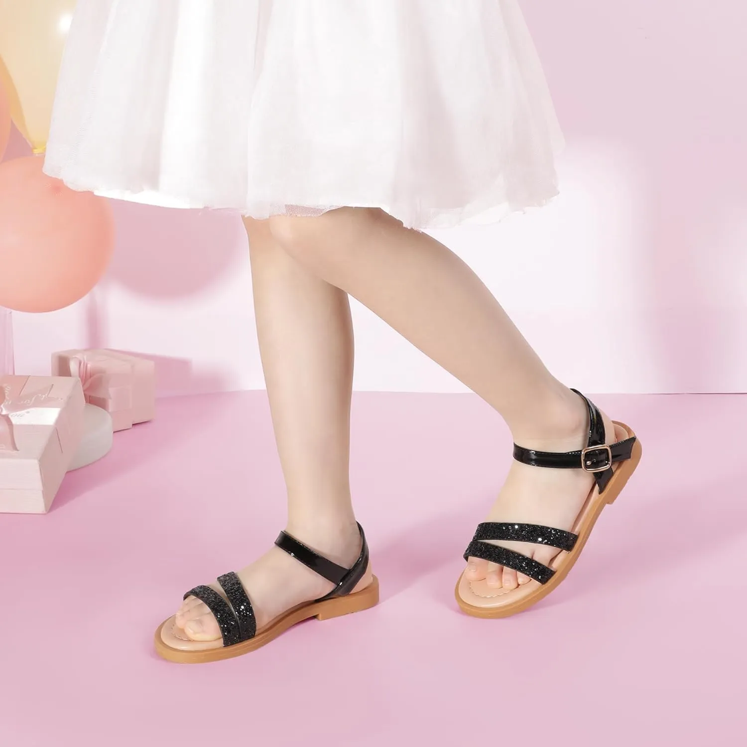 PANDANINJIA Girls Sandals Toddler Little Big Kids Kid Cute Open Toe Flats Dress Sandals Mona Summer Shoes