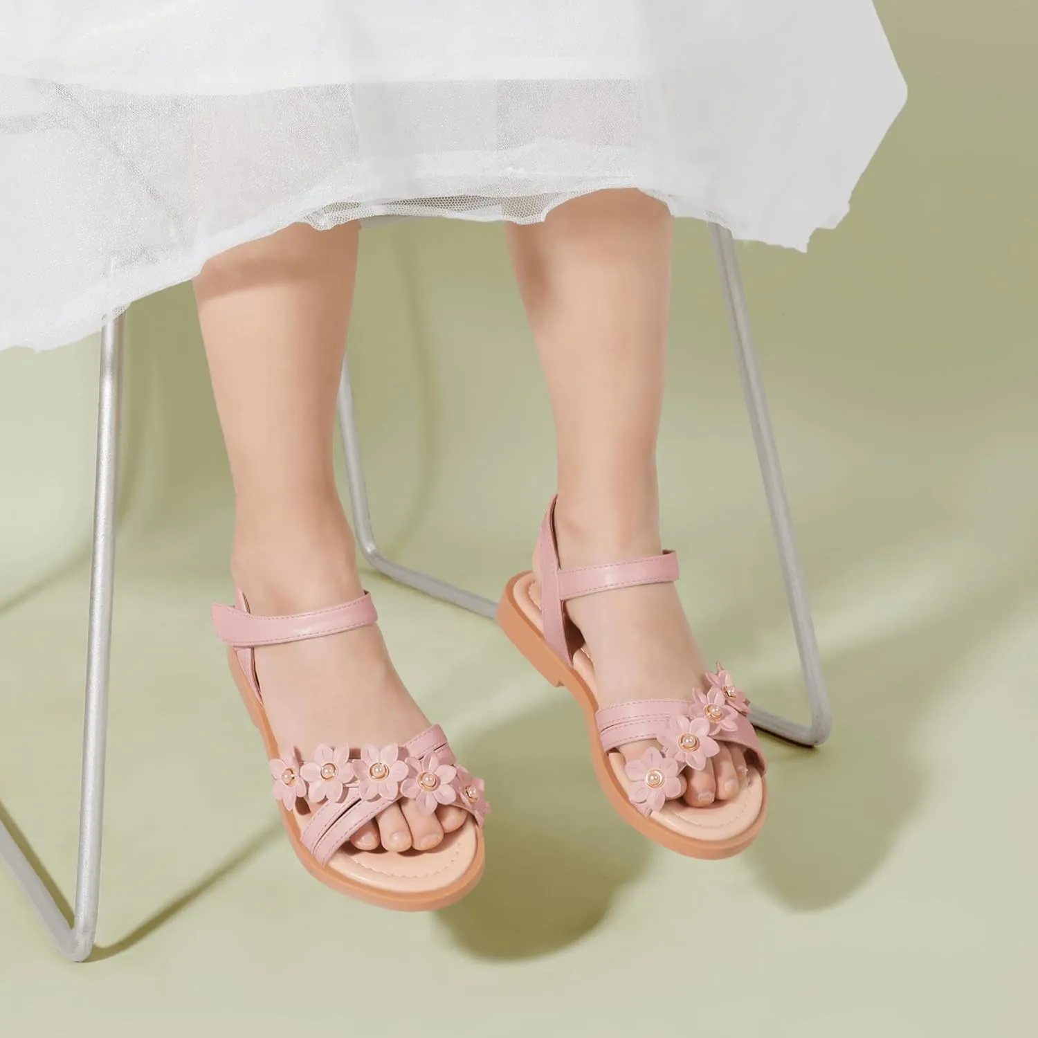 PANDANINJIA Girls Sandals Toddler Little Big Kids Kid Cute Open Toe Flats Dress Sandals Mona Summer Shoes