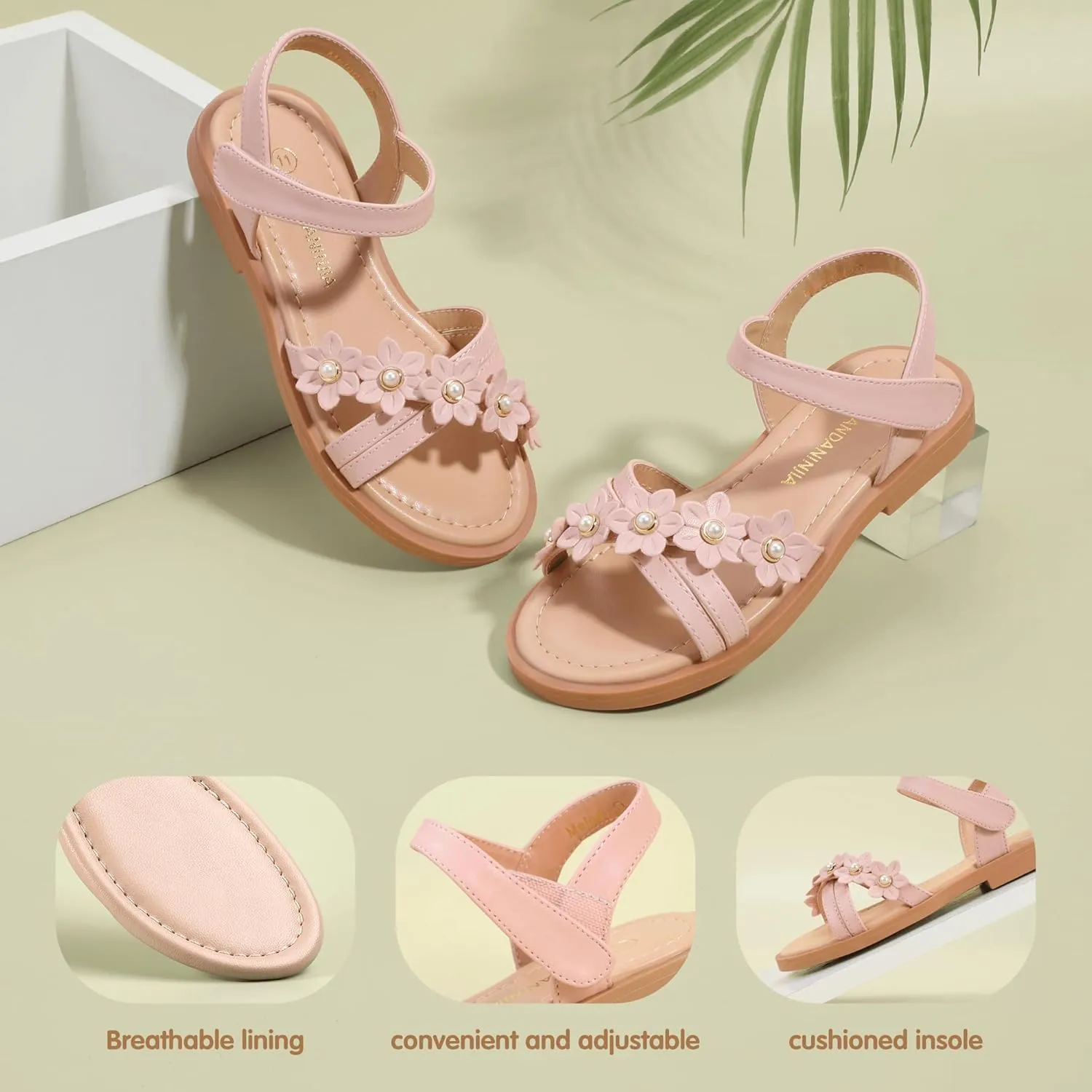 PANDANINJIA Girls Sandals Toddler Little Big Kids Kid Cute Open Toe Flats Dress Sandals Mona Summer Shoes