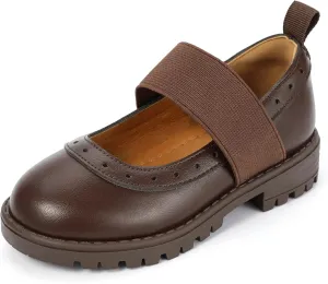 PANDANINJIA Toddler Girls Mary Jane School Shoes Kids Elastic Strap Platform Flats Dress Shoes