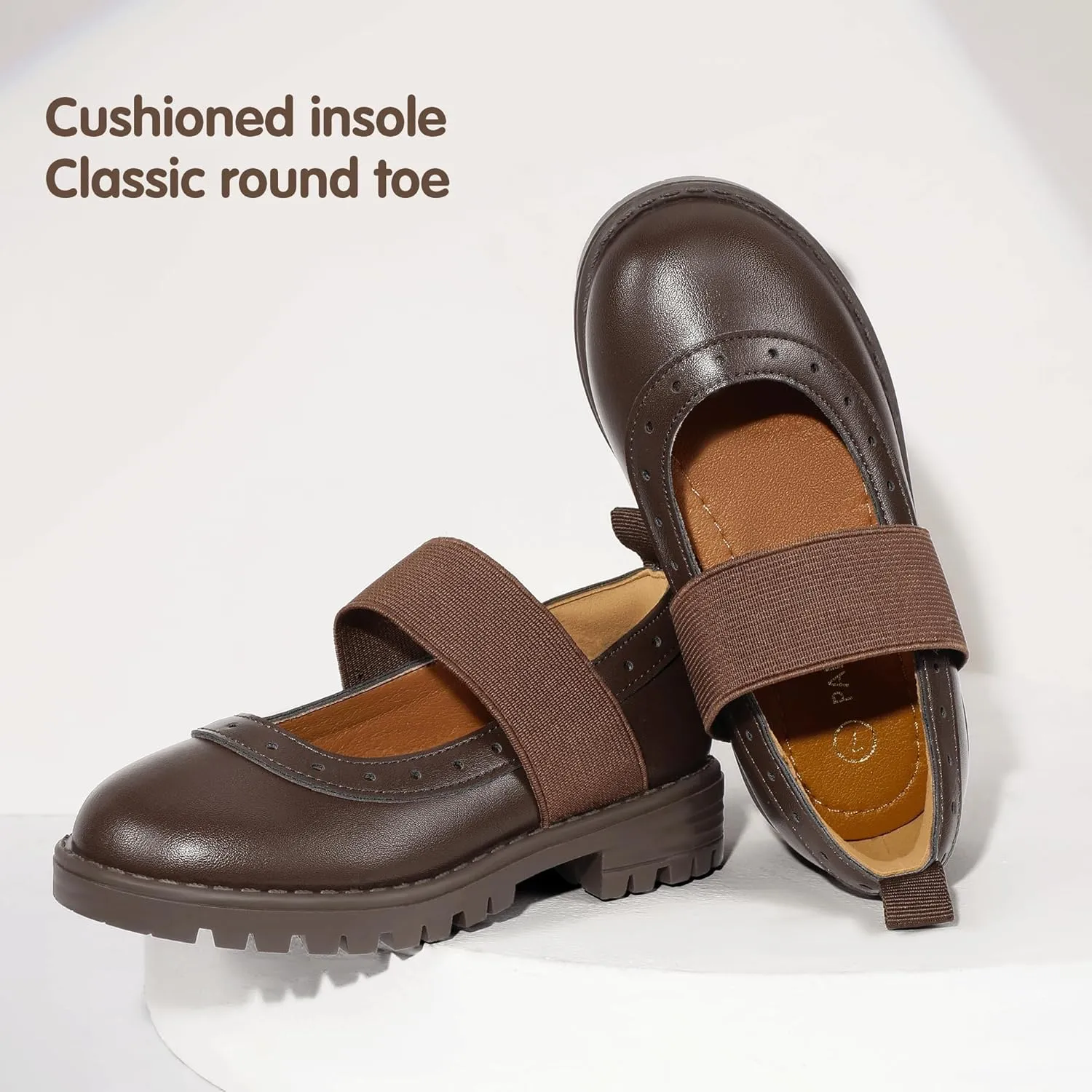 PANDANINJIA Toddler Girls Mary Jane School Shoes Kids Elastic Strap Platform Flats Dress Shoes