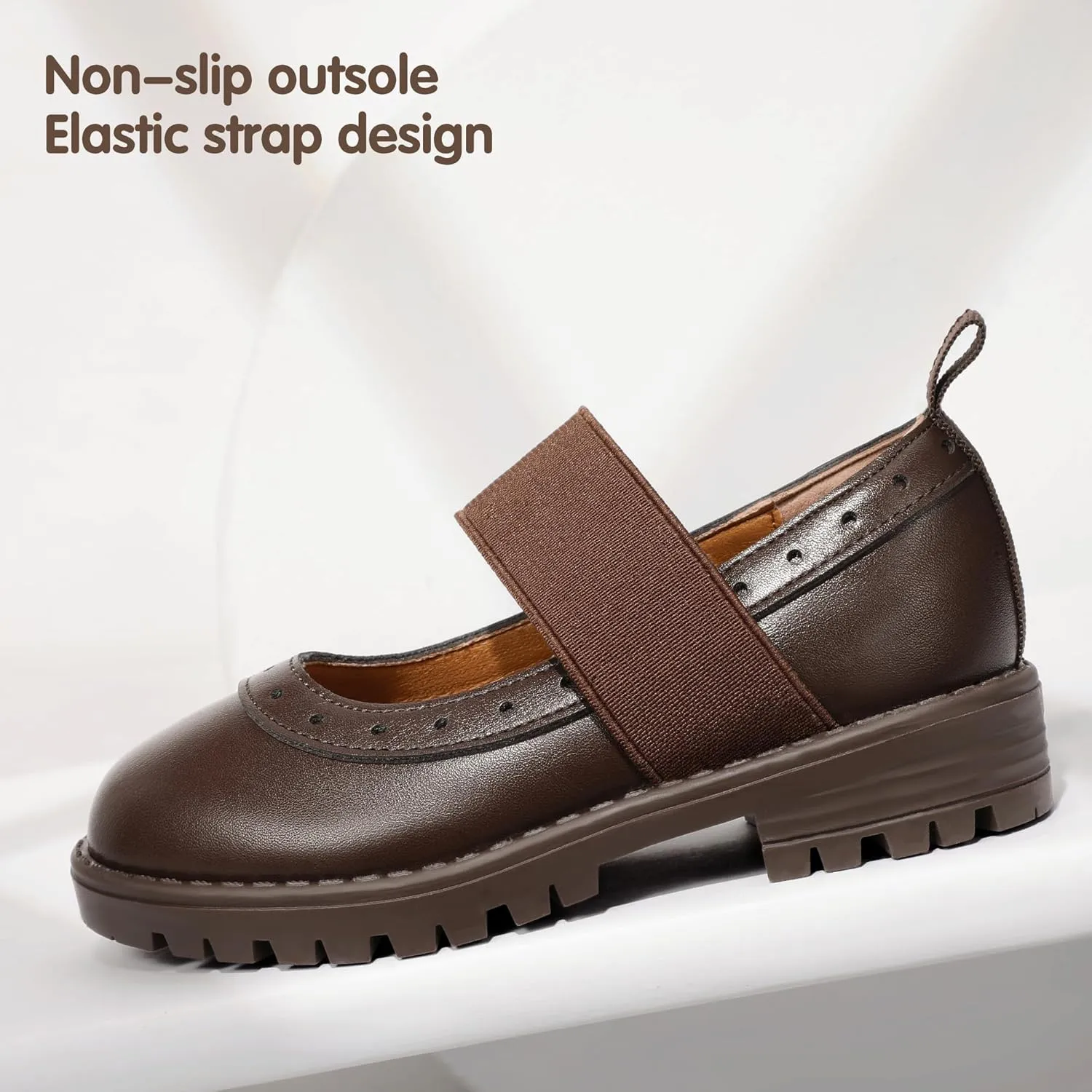 PANDANINJIA Toddler Girls Mary Jane School Shoes Kids Elastic Strap Platform Flats Dress Shoes
