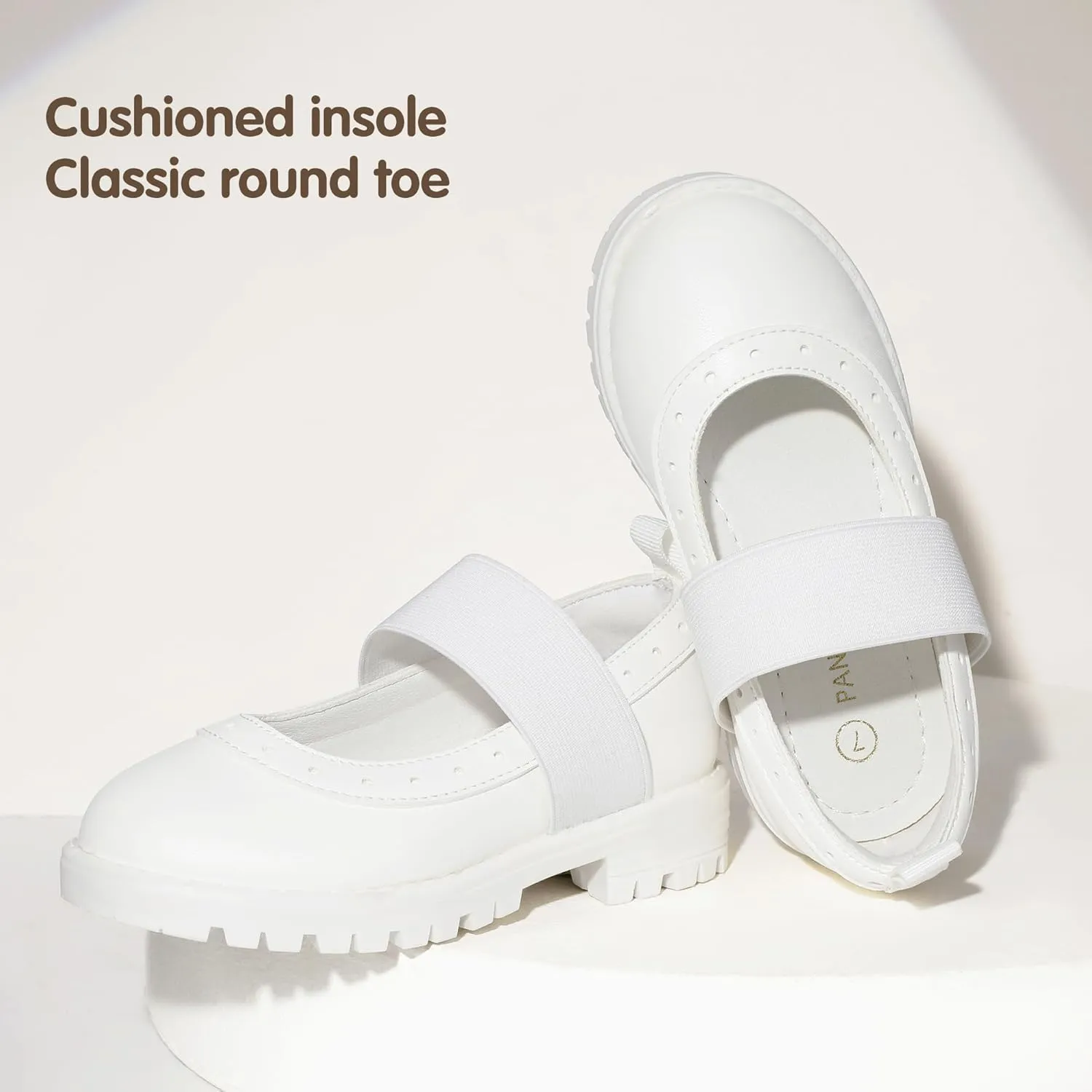 PANDANINJIA Toddler Girls Mary Jane School Shoes Kids Elastic Strap Platform Flats Dress Shoes
