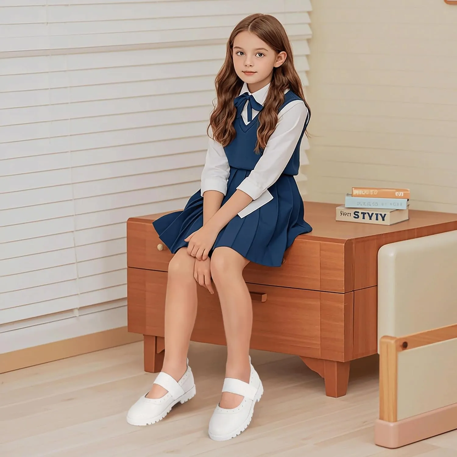 PANDANINJIA Toddler Girls Mary Jane School Shoes Kids Elastic Strap Platform Flats Dress Shoes