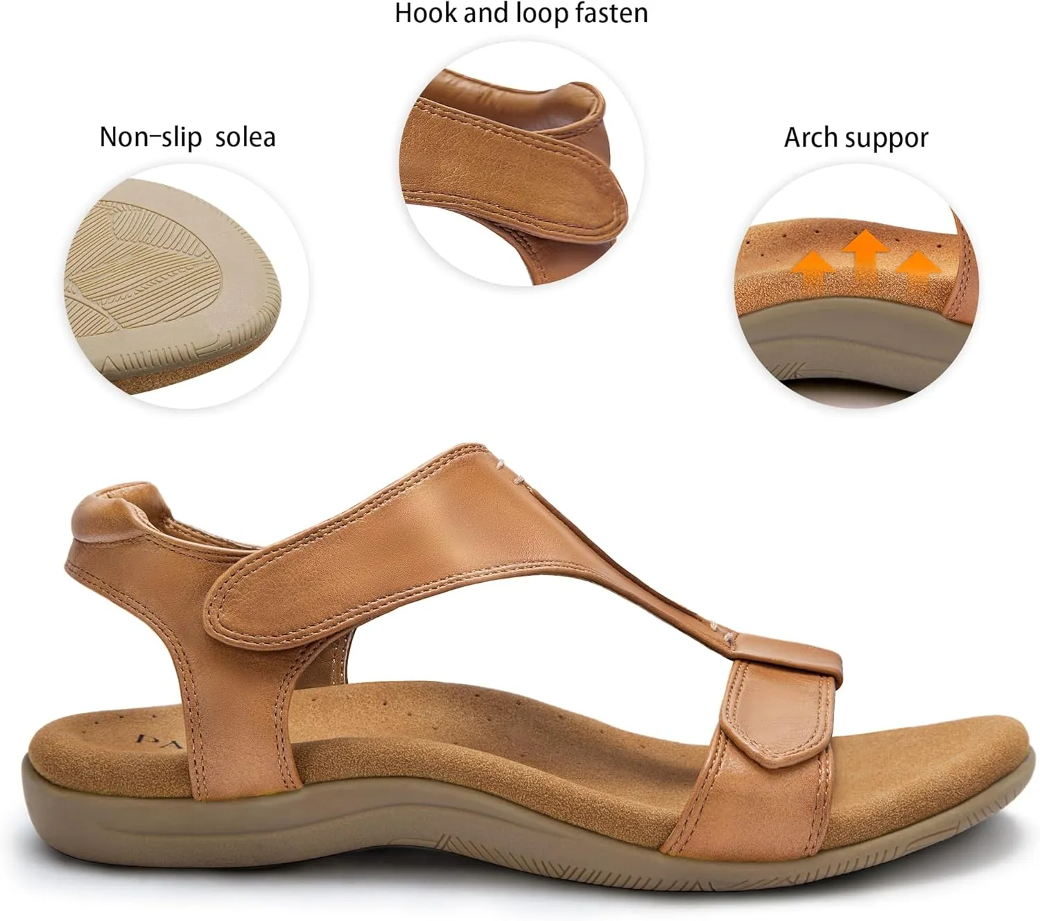 PARTY Women's Open Toe Sandals Arch Support and Adjustable Straps Comfortable Sandals for Walking