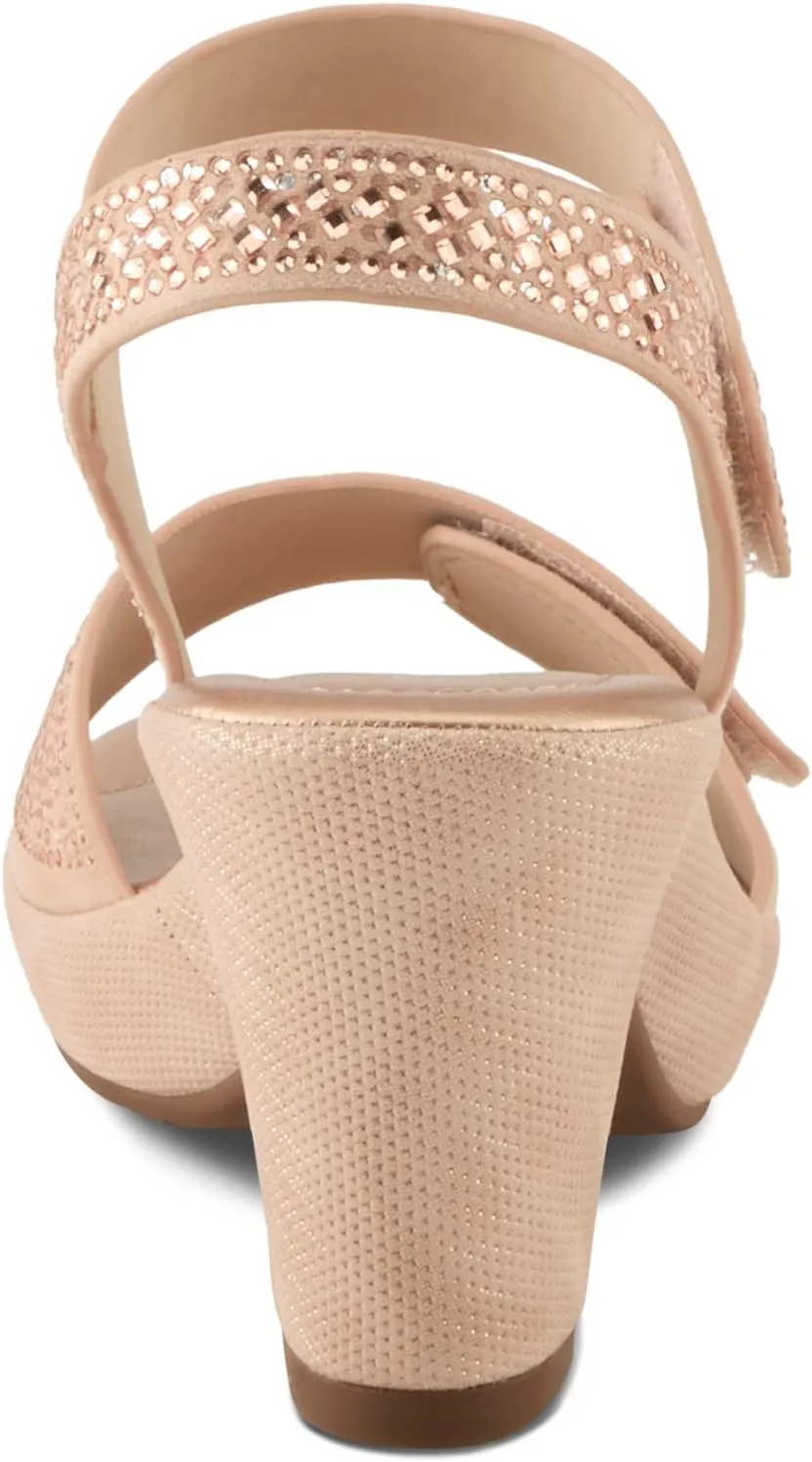 PATRIZIA Women’s Shining Slip-On Wedge Sandals – Crystal Embellished Cut-Out Design ladies slides with Comfy Silky Wrap and Flexible Rubber Sole