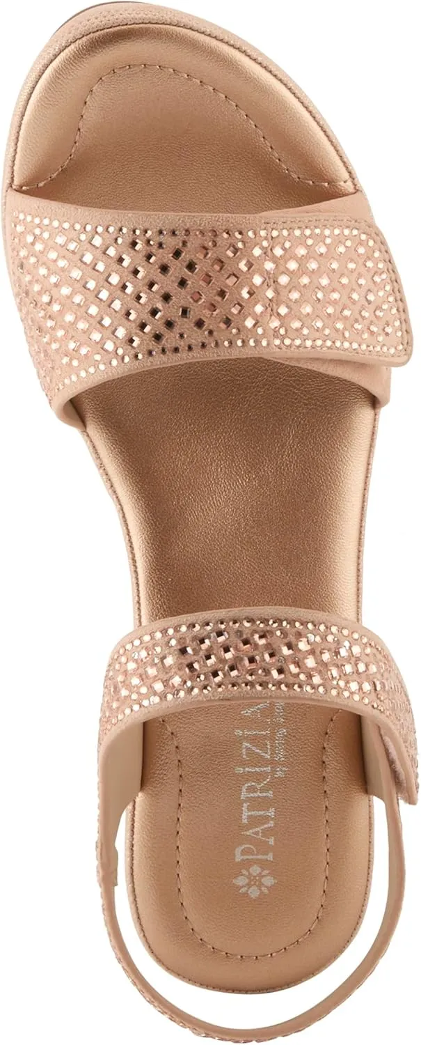 PATRIZIA Women’s Shining Slip-On Wedge Sandals – Crystal Embellished Cut-Out Design ladies slides with Comfy Silky Wrap and Flexible Rubber Sole