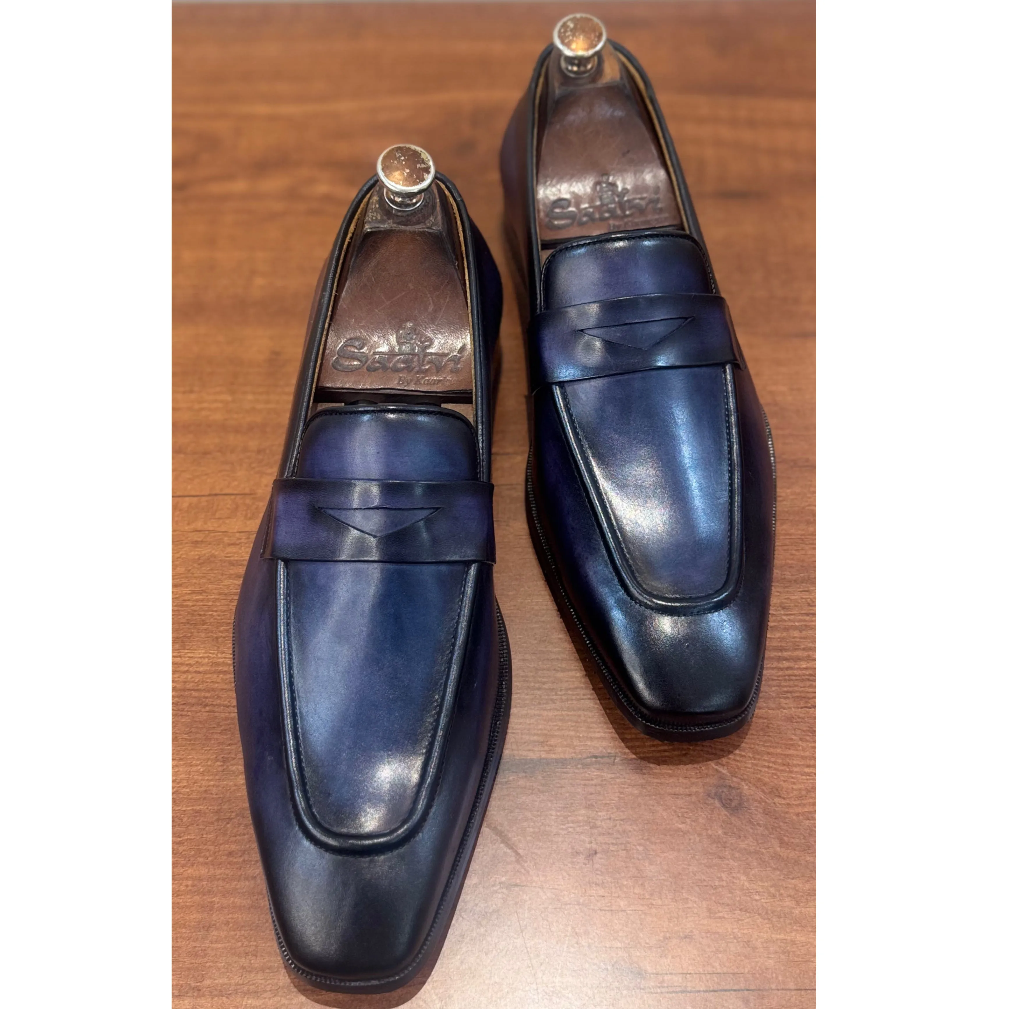Penny Loafers Blue Hand Patina