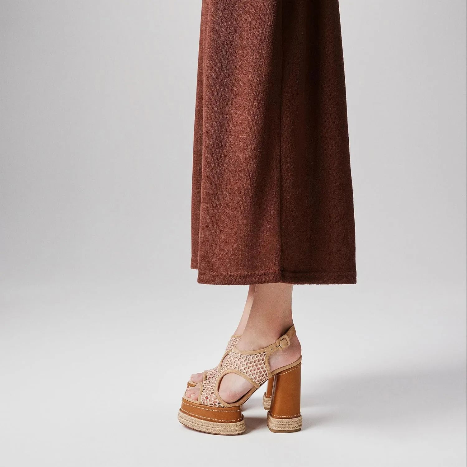 Platform Heeled Sandals for Women Hollow Woven Chunky Heeled Sandals Comfort Beach Braided Platform Block Heels