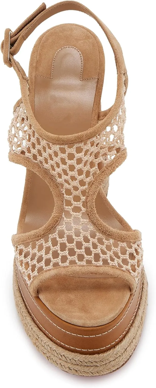 Platform Heeled Sandals for Women Hollow Woven Chunky Heeled Sandals Comfort Beach Braided Platform Block Heels