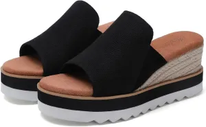 Platform Sandals Espadrilles Mules for Women Wedge Open Toe Slip On Sandals Raffia Womens Sandals Shoes for Summer Vacation Beach Casual