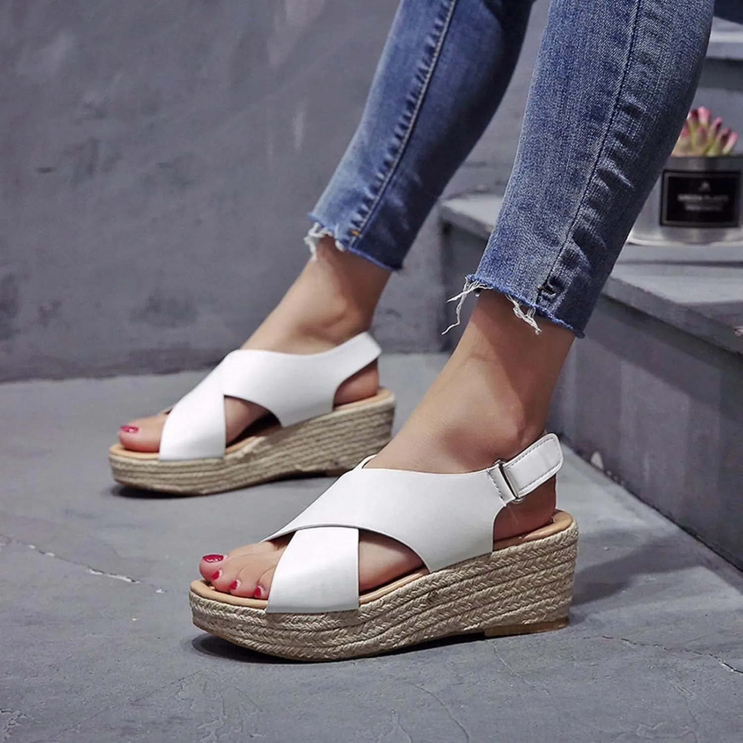 Platform Sandals Women Comfortable High Heel Casual Wedge Shoes Dressy Open Toe Ankle Strap Roman Sandal Espadrille Wedges Hawaiian Vacation Beach Breathable 2025 Trendy Walking Slippers