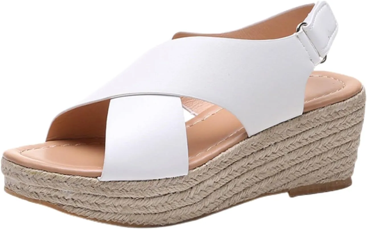 Platform Sandals Women Comfortable High Heel Casual Wedge Shoes Dressy Open Toe Ankle Strap Roman Sandal Espadrille Wedges Hawaiian Vacation Beach Breathable 2025 Trendy Walking Slippers
