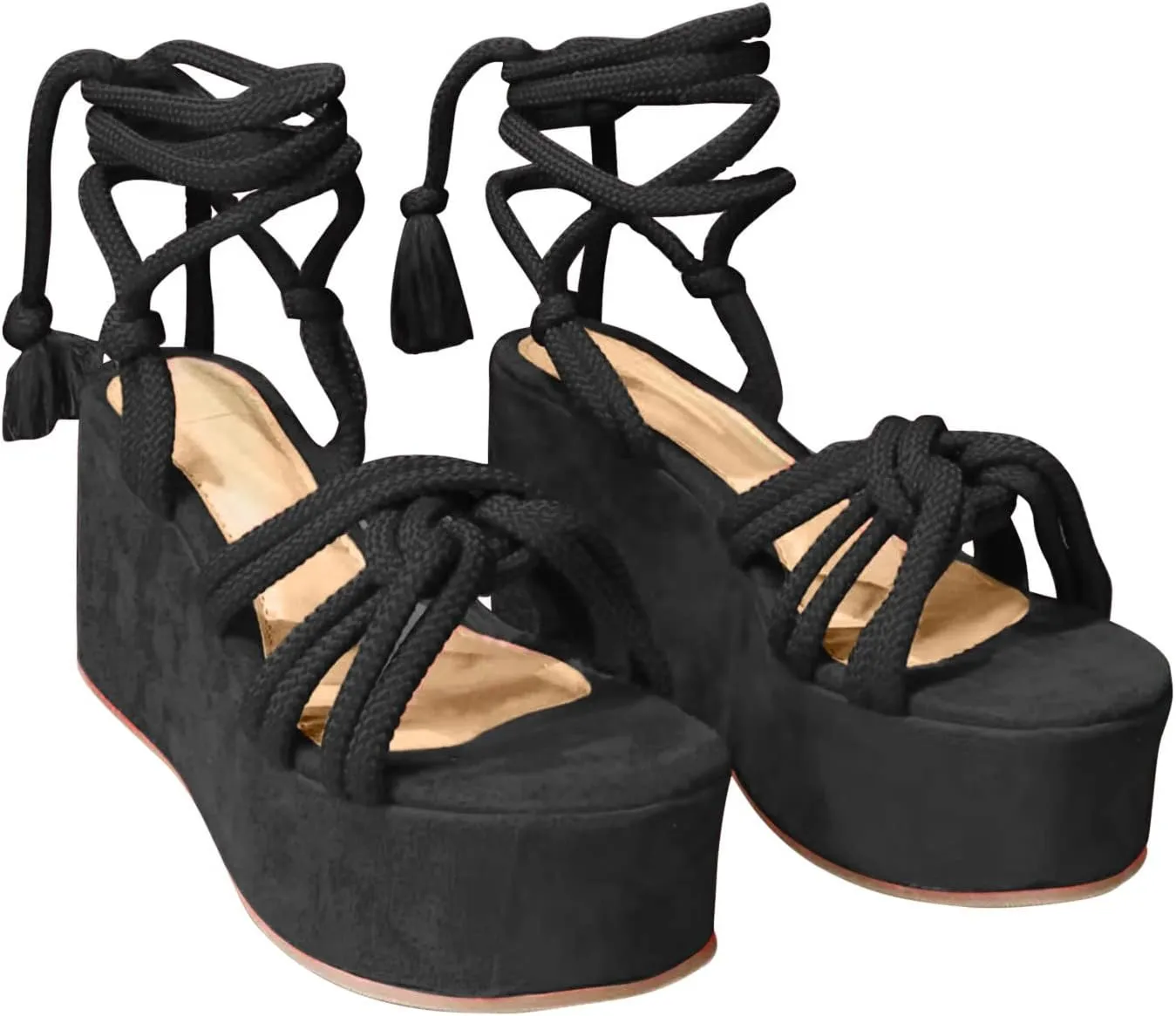 Platform Sandals Women Summer Fashion Cross Straps Lace up Round Toe Open Toe Chunky High Heel Sandals Dressy Casual Comfy Outdoor Ladies Shoes