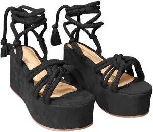Platform Sandals Women Summer Fashion Cross Straps Lace up Round Toe Open Toe Chunky High Heel Sandals Dressy Casual Comfy Outdoor Ladies Shoes