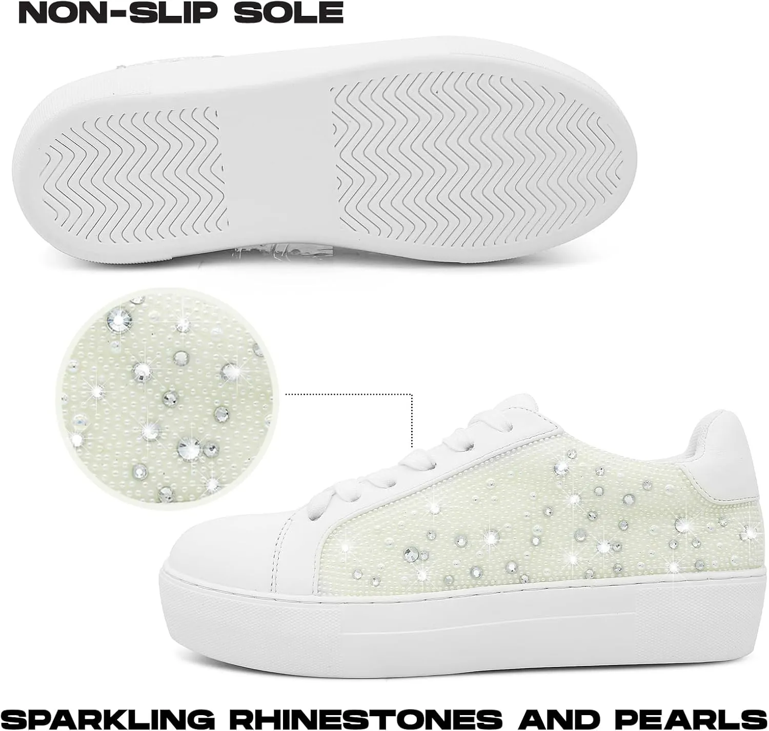 Platform Sneakers for Women Shiny Women’s Fashion Sneakers Low Top Lace Up Womens Walking Sneakers Glitter Sparkly Rhinestone Sneakers Casual Wedding Dressy Tennis Shoes