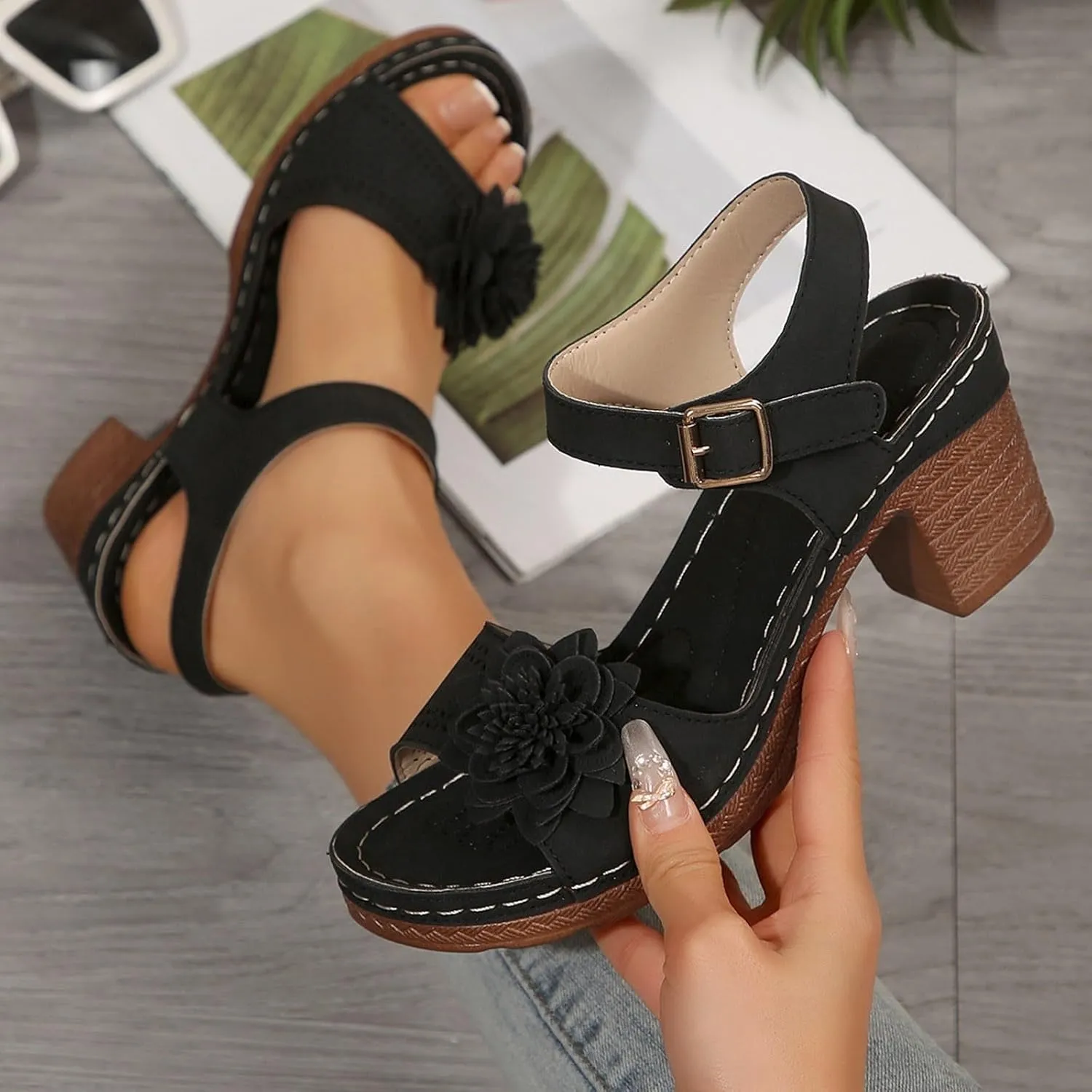 Platform Wedge Sandals for Women 2025 Dressy Summer Ankle Strap Wedges Casual Hollow Out Open Toe Low Heel Comfortable Sandal Work Sandals for Women Office Breathable Dress Shoes