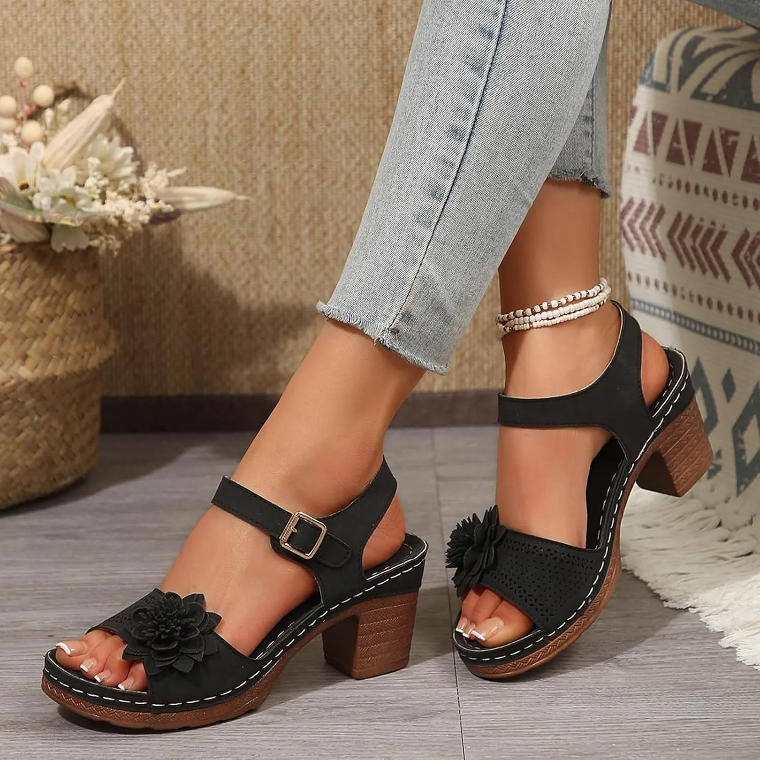 Platform Wedge Sandals for Women 2025 Dressy Summer Ankle Strap Wedges Casual Hollow Out Open Toe Low Heel Comfortable Sandal Work Sandals for Women Office Breathable Dress Shoes