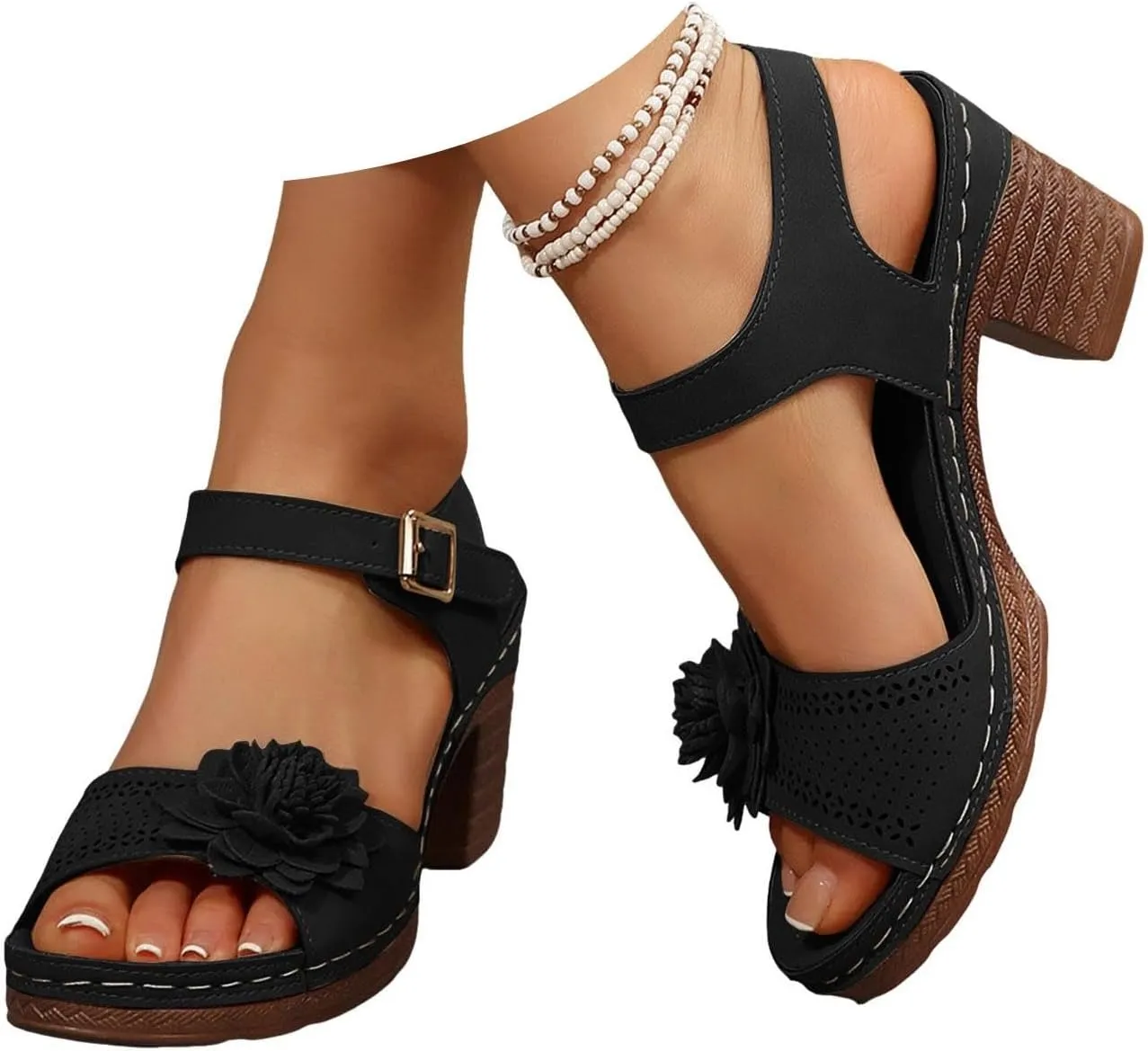 Platform Wedge Sandals for Women 2025 Dressy Summer Ankle Strap Wedges Casual Hollow Out Open Toe Low Heel Comfortable Sandal Work Sandals for Women Office Breathable Dress Shoes