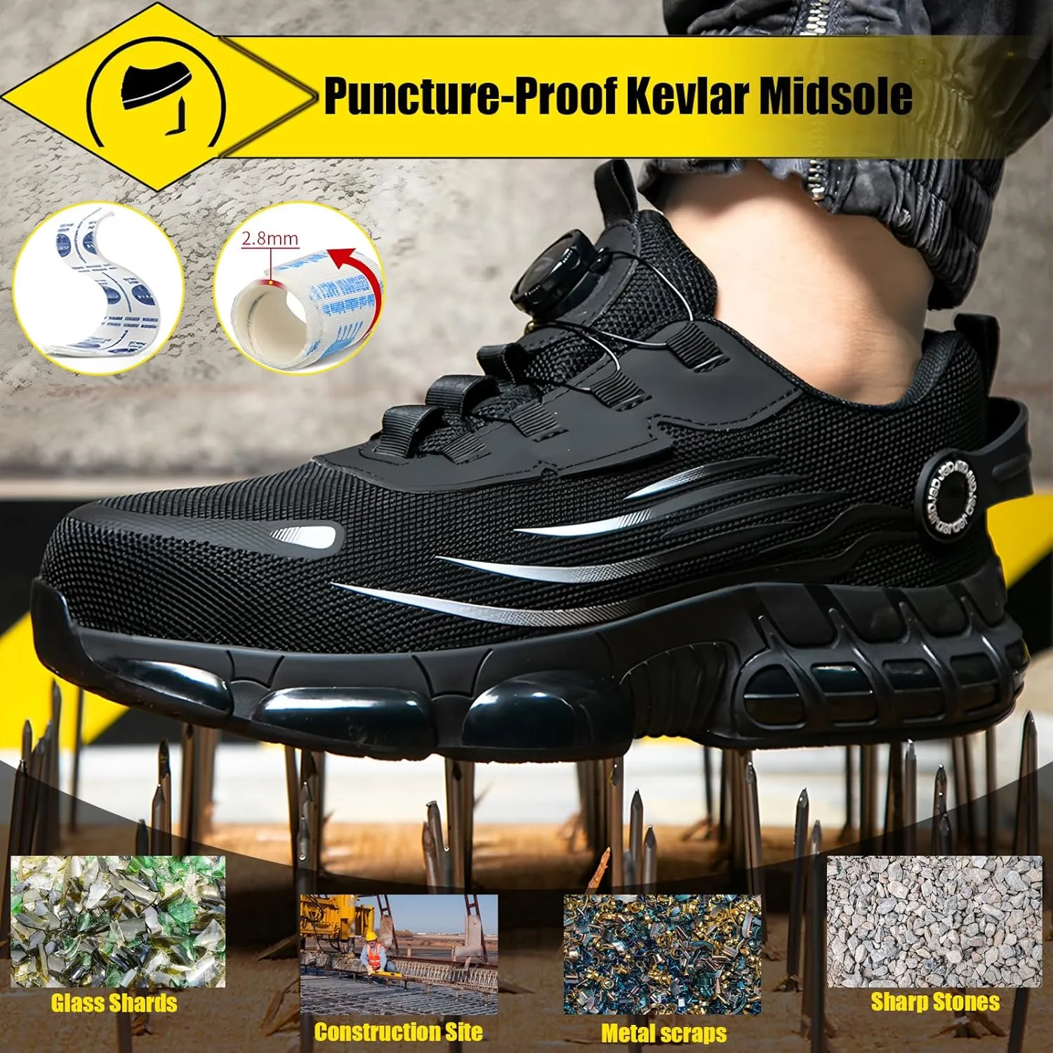 Prestivos Steel Toe Shoes for Men Women Work Safety Air Cushion Shoes Anti-Slip Lightweight Puncture Comfortable Composite Evontiras Steel Toe Casual Sneakers