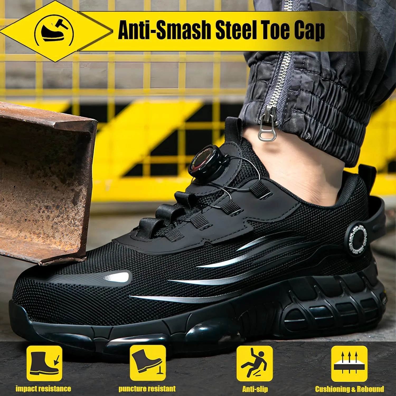 Prestivos Steel Toe Shoes for Men Women Work Safety Air Cushion Shoes Anti-Slip Lightweight Puncture Comfortable Composite Evontiras Steel Toe Casual Sneakers