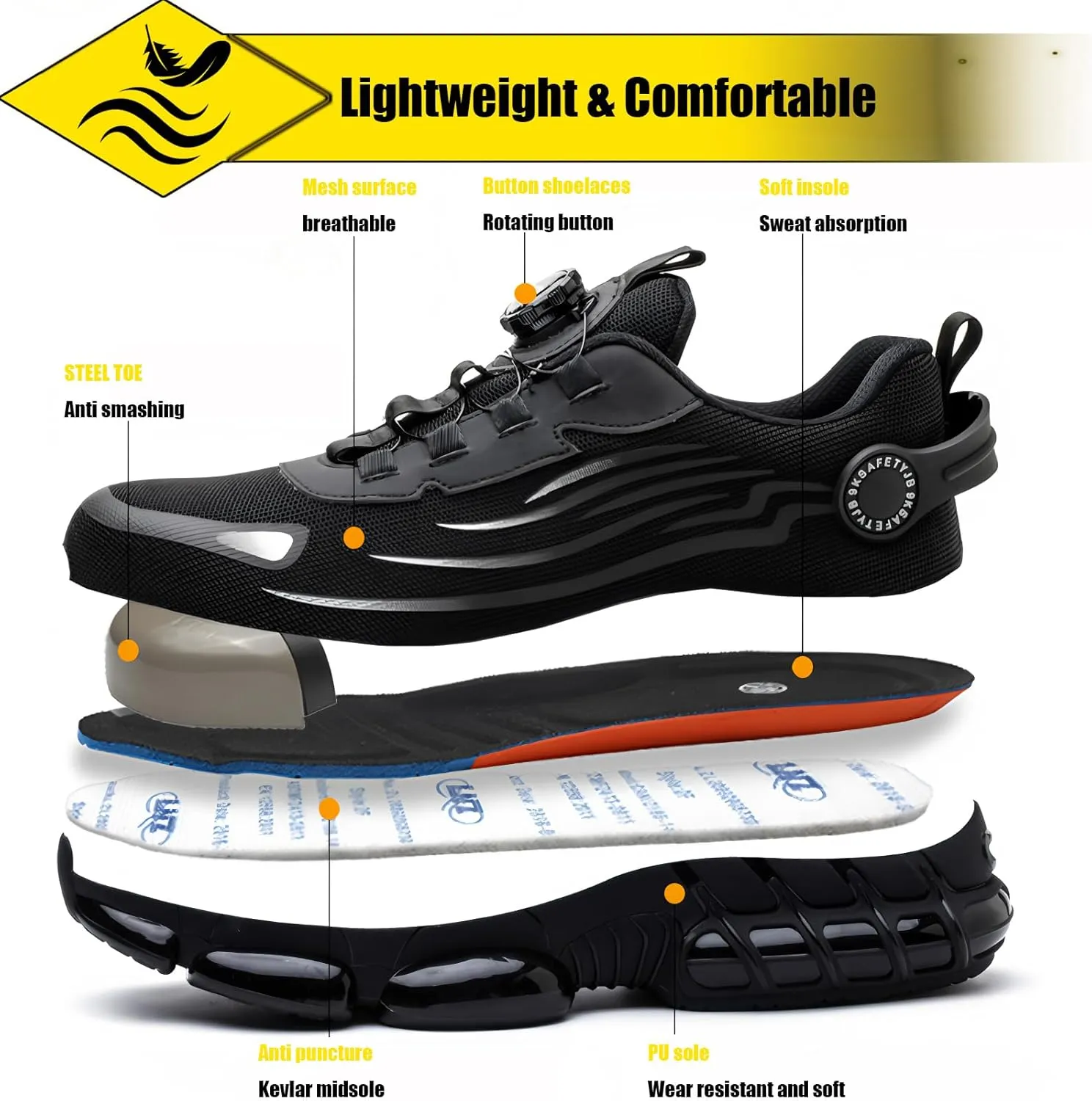 Prestivos Steel Toe Shoes for Men Women Work Safety Air Cushion Shoes Anti-Slip Lightweight Puncture Comfortable Composite Evontiras Steel Toe Casual Sneakers