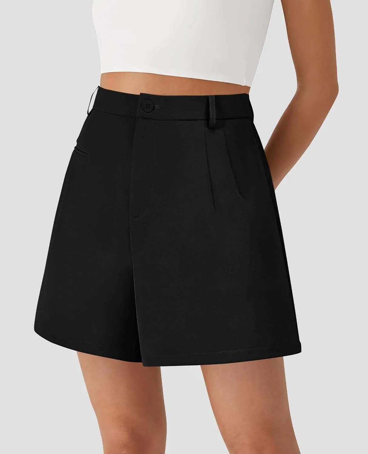 PRETTYGARDEN Shorts for Women Dressy 2025 Summer Elastic High Waisted Wide Leg Business Casual Work Shorts with Pockets