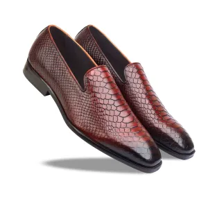 Python Embossed Loafers Bordo