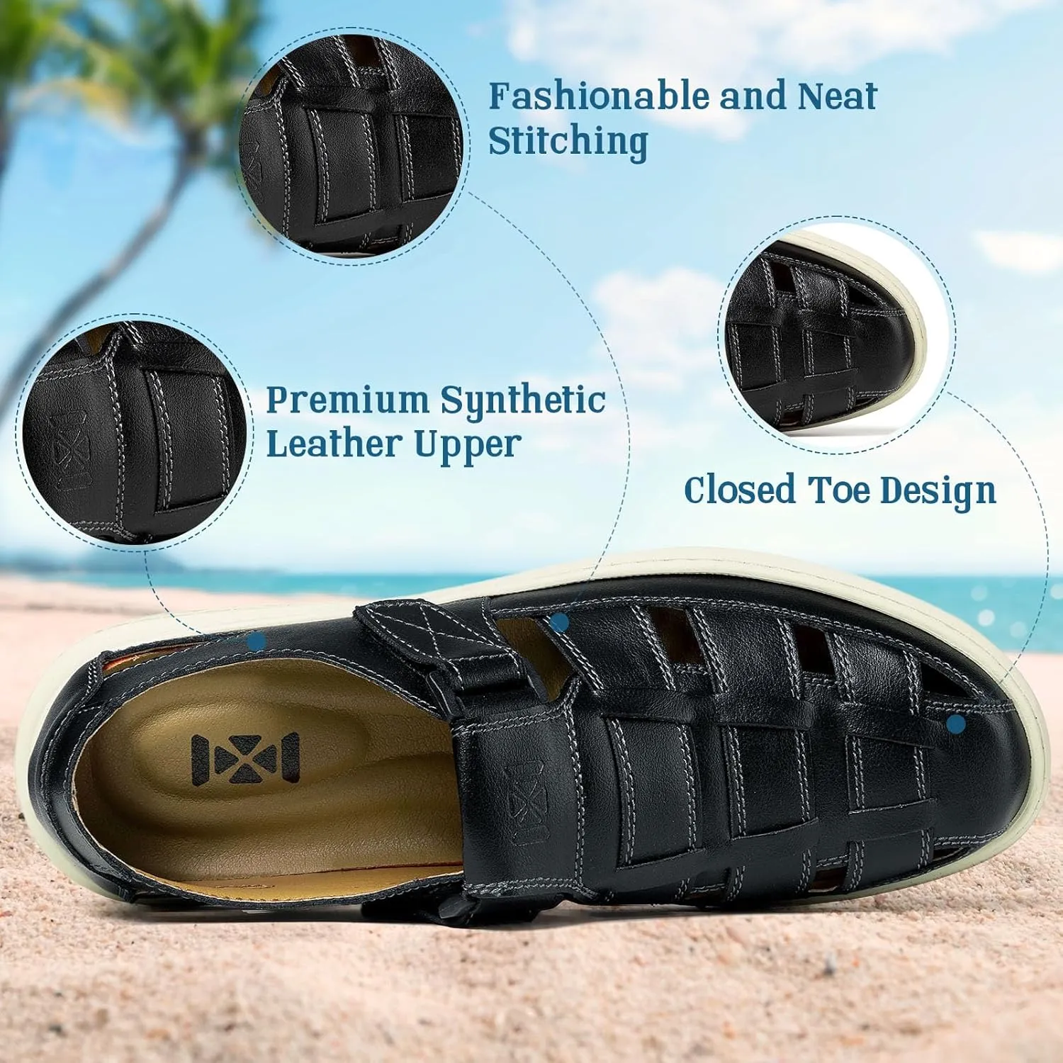 Qiucdzi Men's Sport Sandals Leather Closed Toe Sandal Breathable Outdoor Fisherman Shoes Adjustable Summer Beach Shoes for Hiking Walking