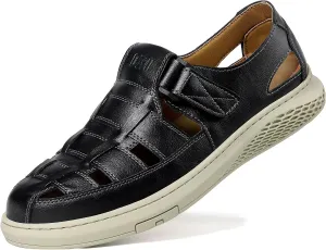 Qiucdzi Men's Sport Sandals Leather Closed Toe Sandal Breathable Outdoor Fisherman Shoes Adjustable Summer Beach Shoes for Hiking Walking