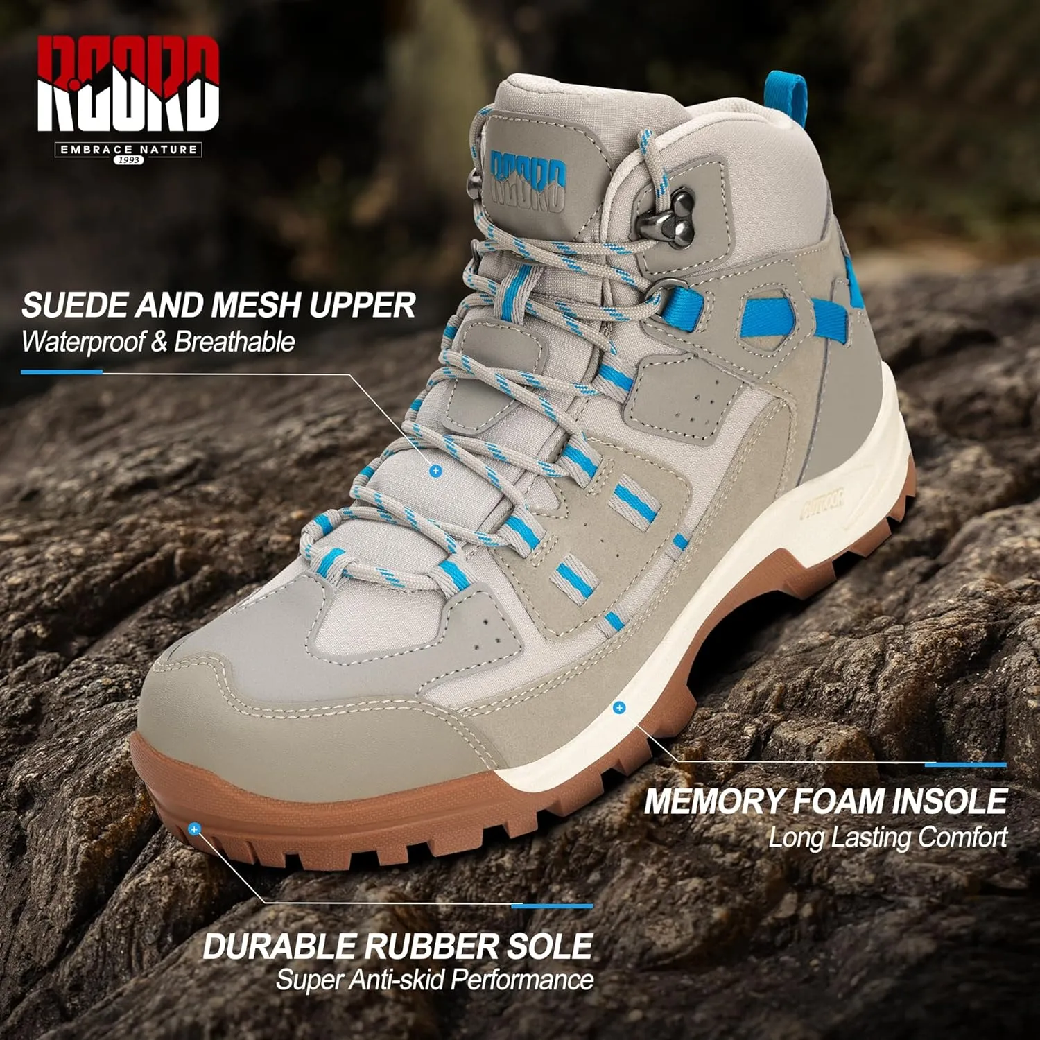R CORD Hiking Boots Womens Walking Boots for Outdoor Womens Hiking Boots Waterproof Non-Slip Hiking Shoes Womens Comfortable Womens Hiking Shoes