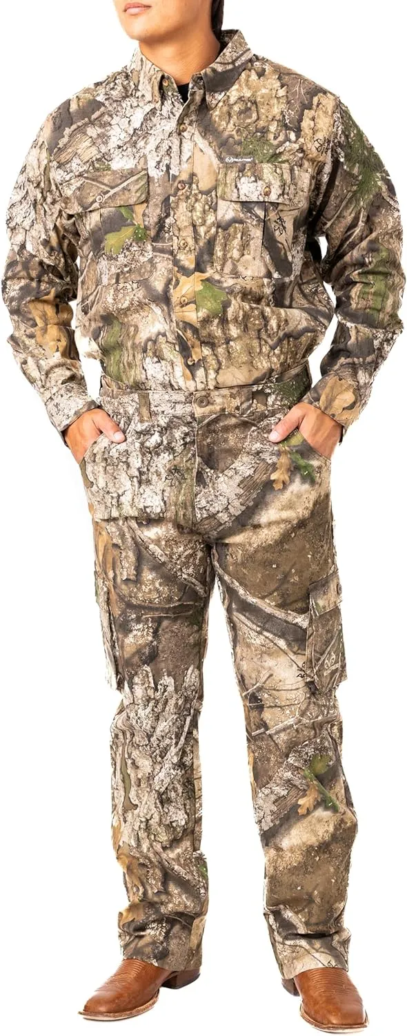 Realtree Men's Camo Hunting Pants, Mid Rise, Durable Cargo Pants with 6-Pocket, Comfort Fit, Men's Outdoor Pants