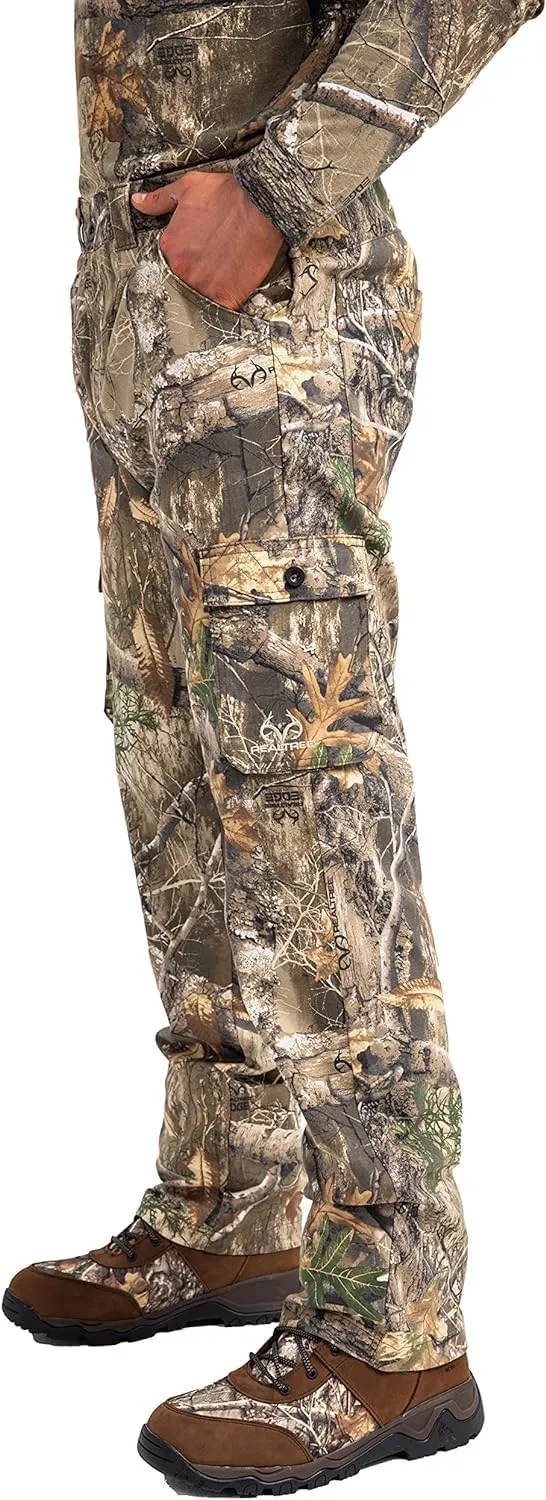 Realtree Men's Camo Hunting Pants, Mid Rise, Durable Cargo Pants with 6-Pocket, Comfort Fit, Men's Outdoor Pants