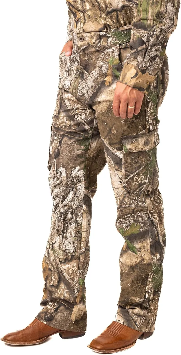 Realtree Men's Camo Hunting Pants, Mid Rise, Durable Cargo Pants with 6-Pocket, Comfort Fit, Men's Outdoor Pants
