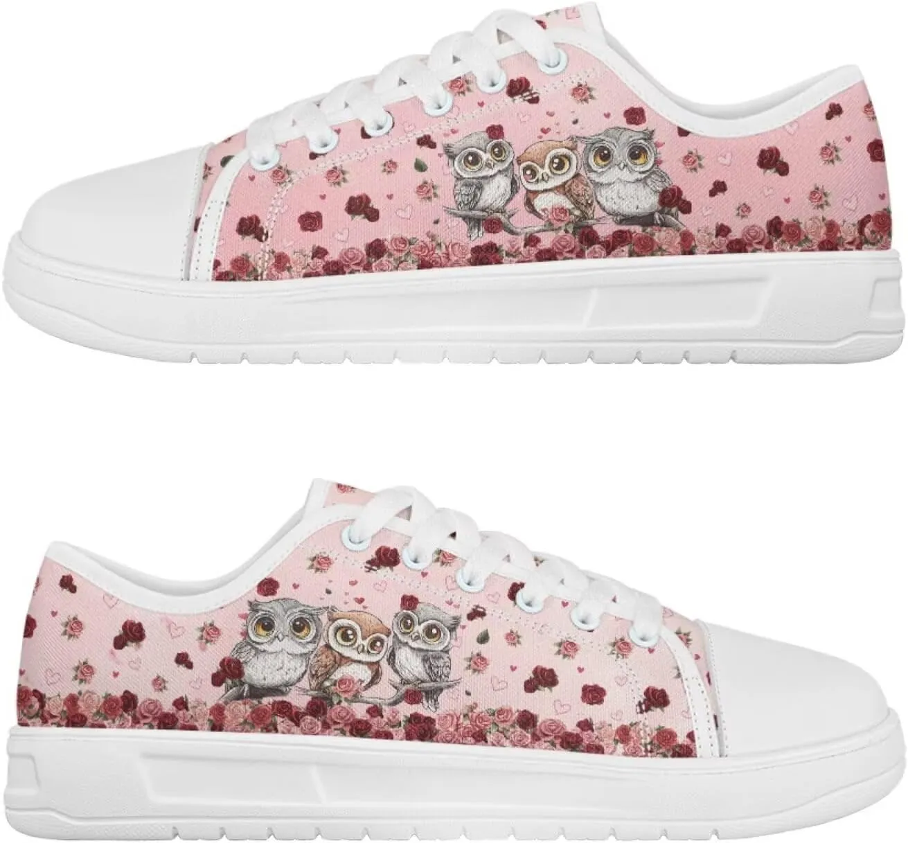 Red Rose Girls Canvas Sneakers Casual Work Animal Print Slip On Tennis Shoes Arch Support Footwear with White Sole